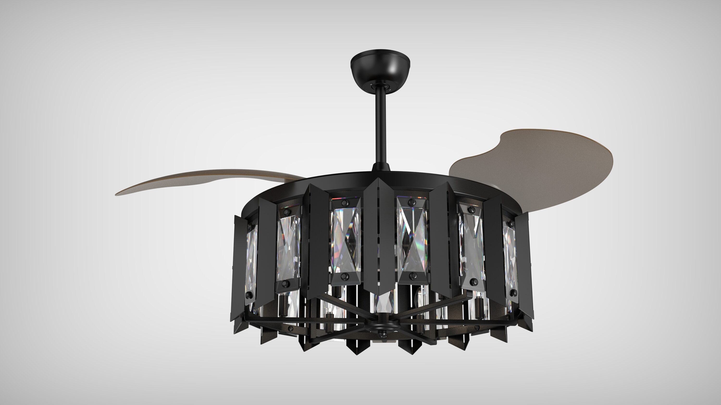 Bella Depot DCFSD4268-BR Hisou 42-in Color-Changing Black with Black Blades Ceiling Fan Light Kit Compatible - Remote Included ( 3 -Blade )