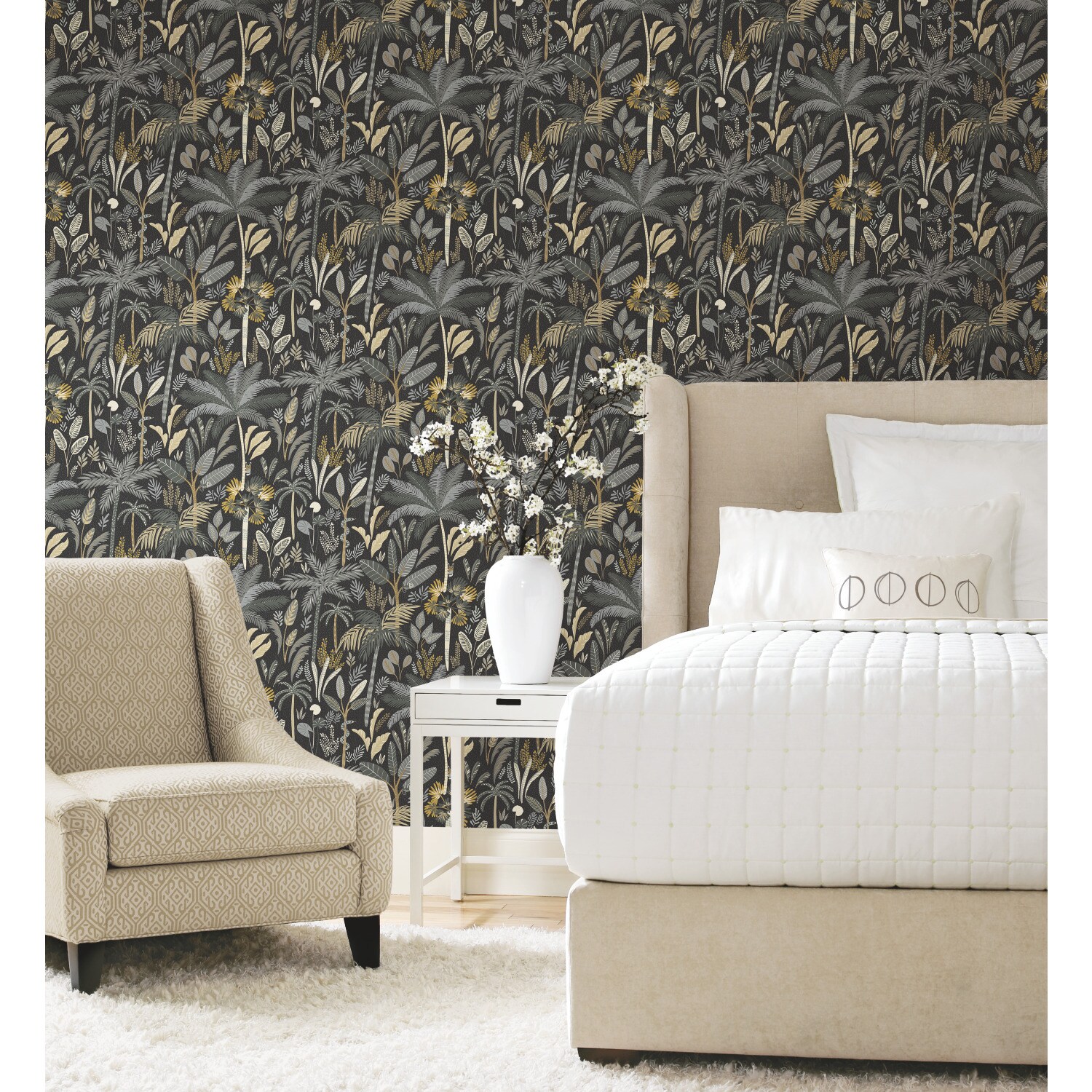 Roommates 2829 Sq Ft Gray Vinyl Ivyvines Self Adhesive Peel And Stick Wallpaper In The