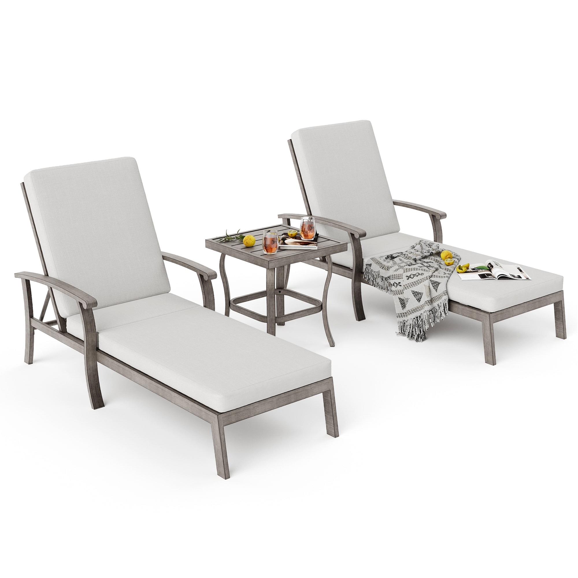  EL-TY3-GM-A1-WL3 AluLux Set of 2 Gray Aluminum Frame Stationary Chaise Lounge Chair with Gray Slat Seat