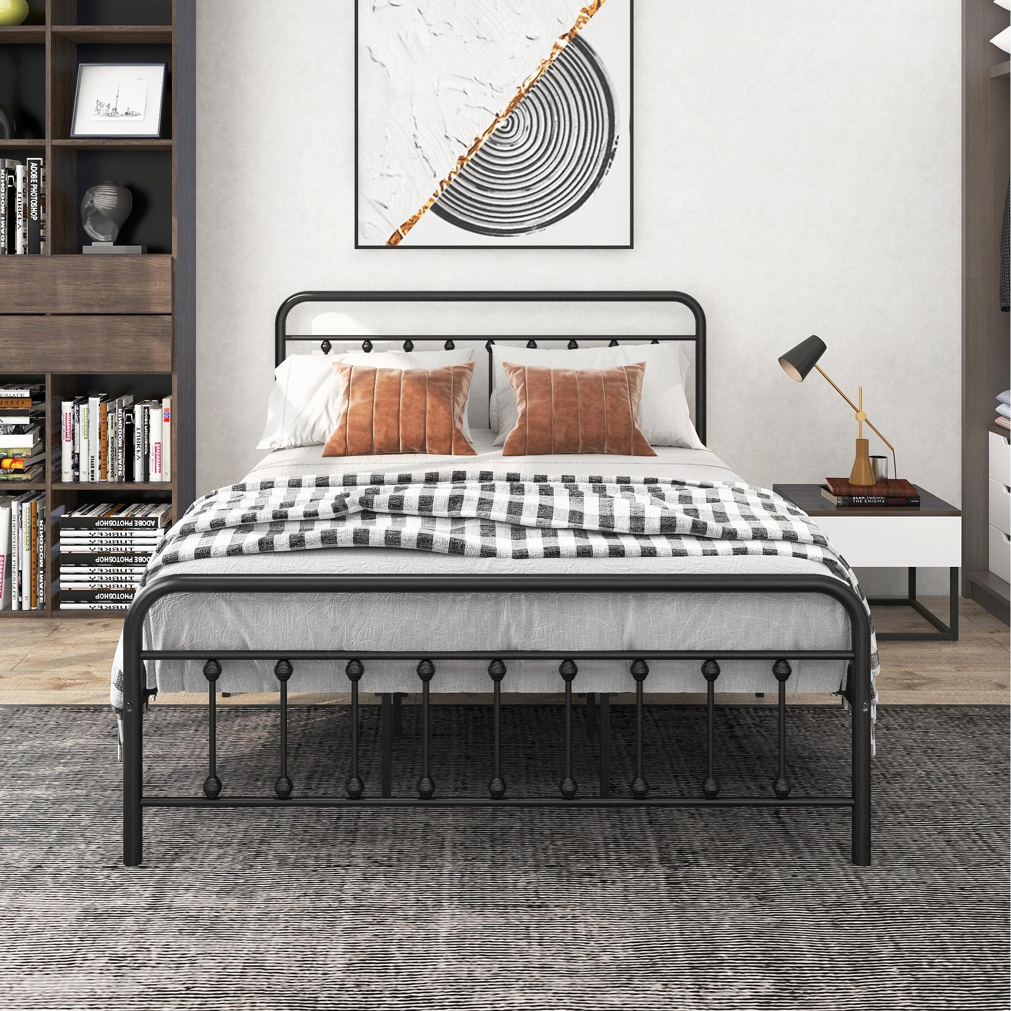 Bayfeve - Queen Black Metal Platform Bed with Headboard
