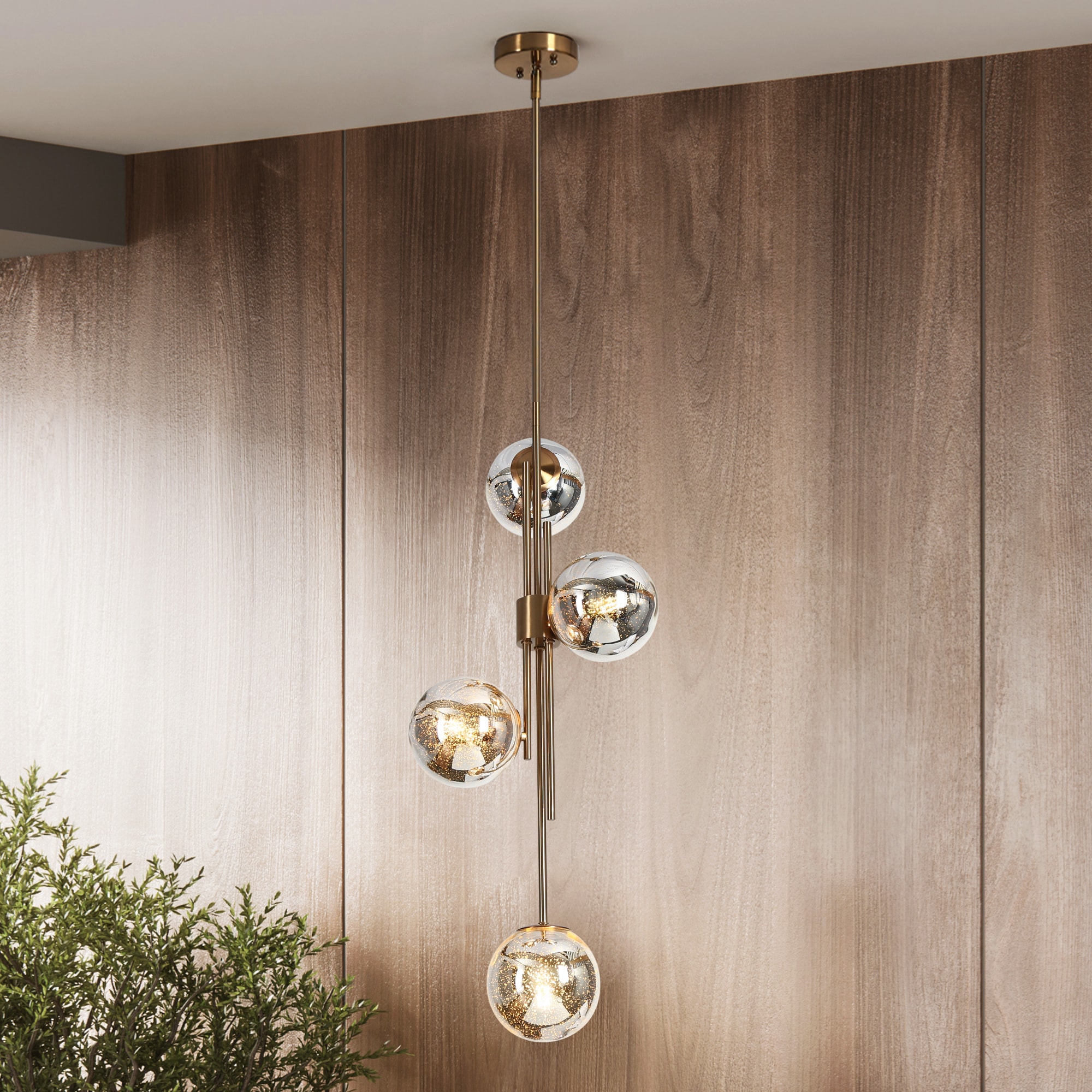 LNC HA03913C Crithmum 4 -Light Plating Brass with Mercury Glass Modern/contemporary Art glass Globe Medium Hanging Pendant light