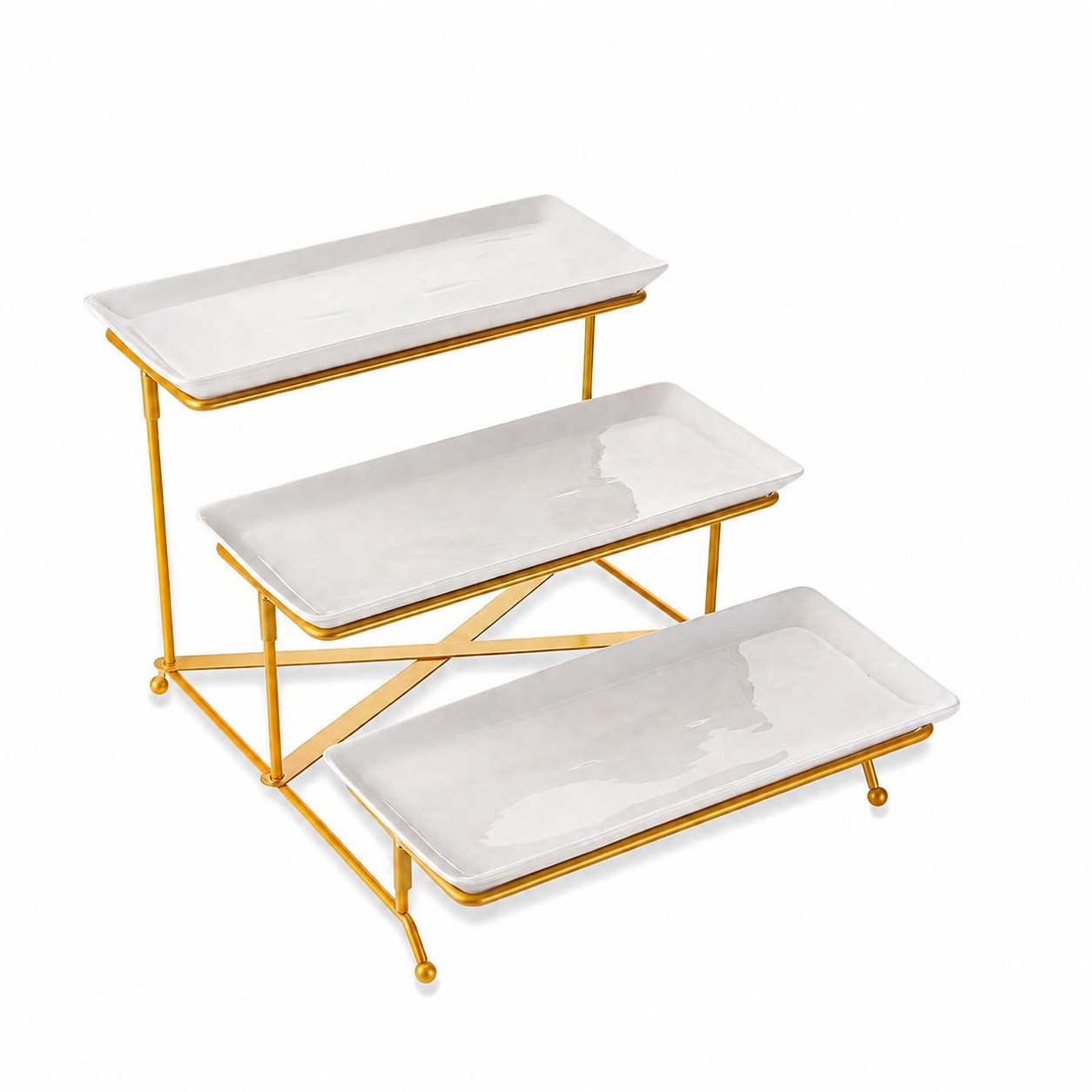 Aoibox  3 Tier Serving Tray Set White Porcelain Tiered Display Stand for Desserts Cupcakes Snacks Collapsible