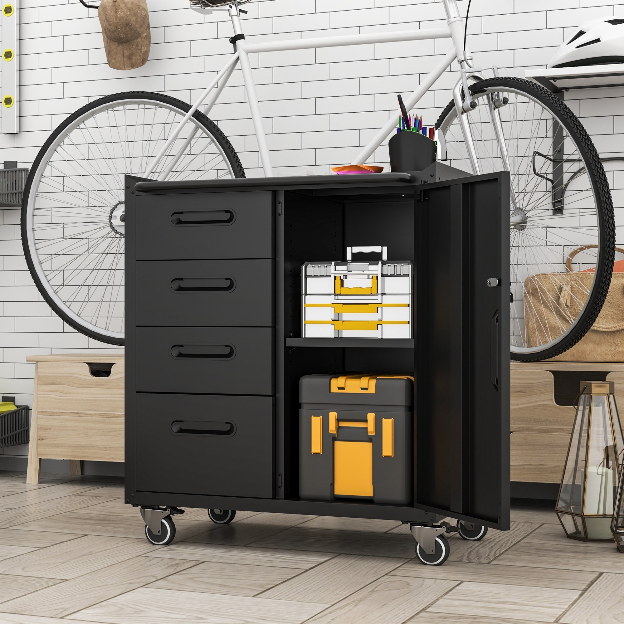 Dimakai Sturdy Metal Tool Storage Cabinet with Wheels for Garage Office Home #DI-MS-22007