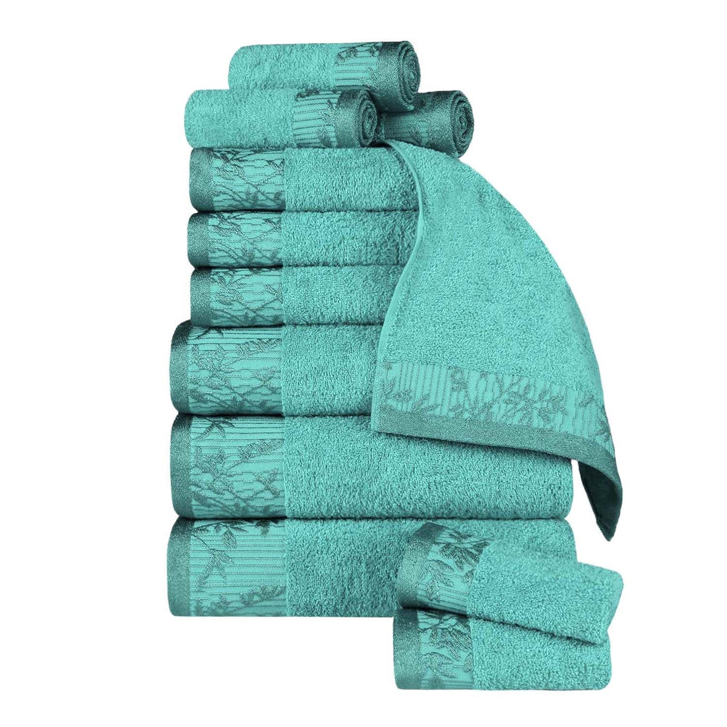 Slickblue Cotton Quick Dry Jacquard Border Bath Towel Set Bathroom Towels Collection for Family Use Multiple Size and Color Options