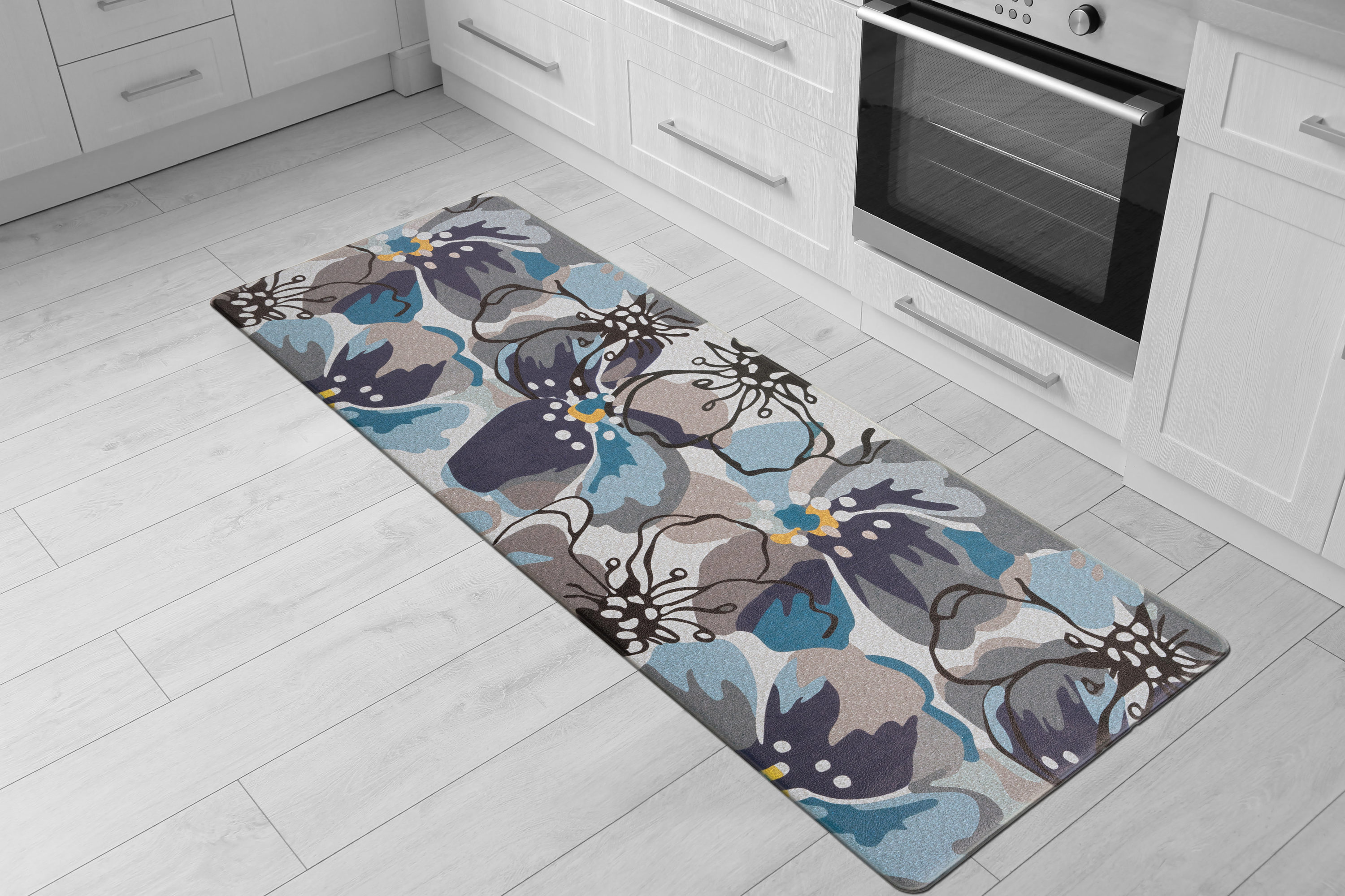 Blue and Gray Floral Anti-Fatigue Standing Mat 18" x 47"