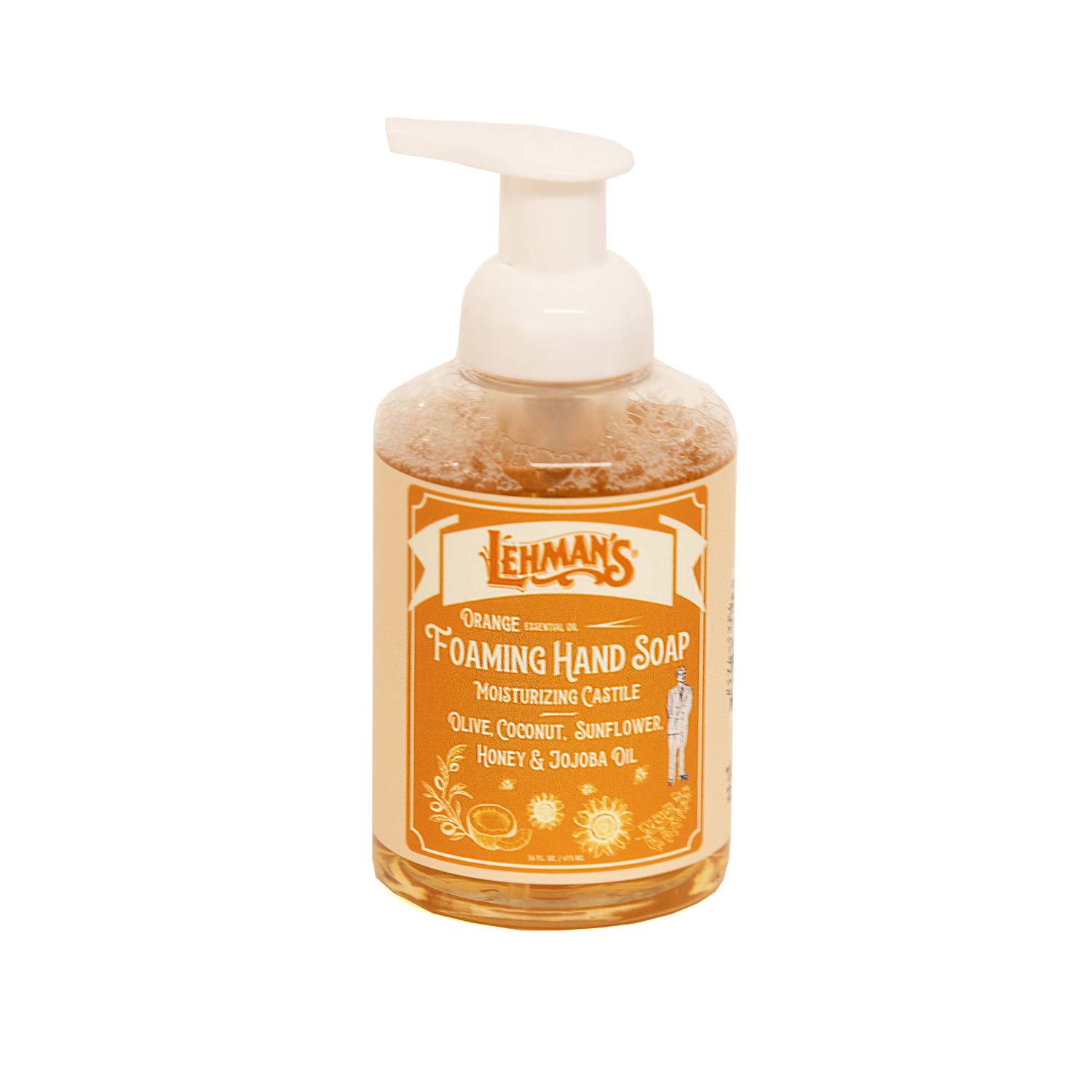 Lehman's 1741286 Lehmans Castile Foaming Hand Soap - Mild and Moisturizing and All Natural - Essential Oil Scented - 16 fl oz - Orange