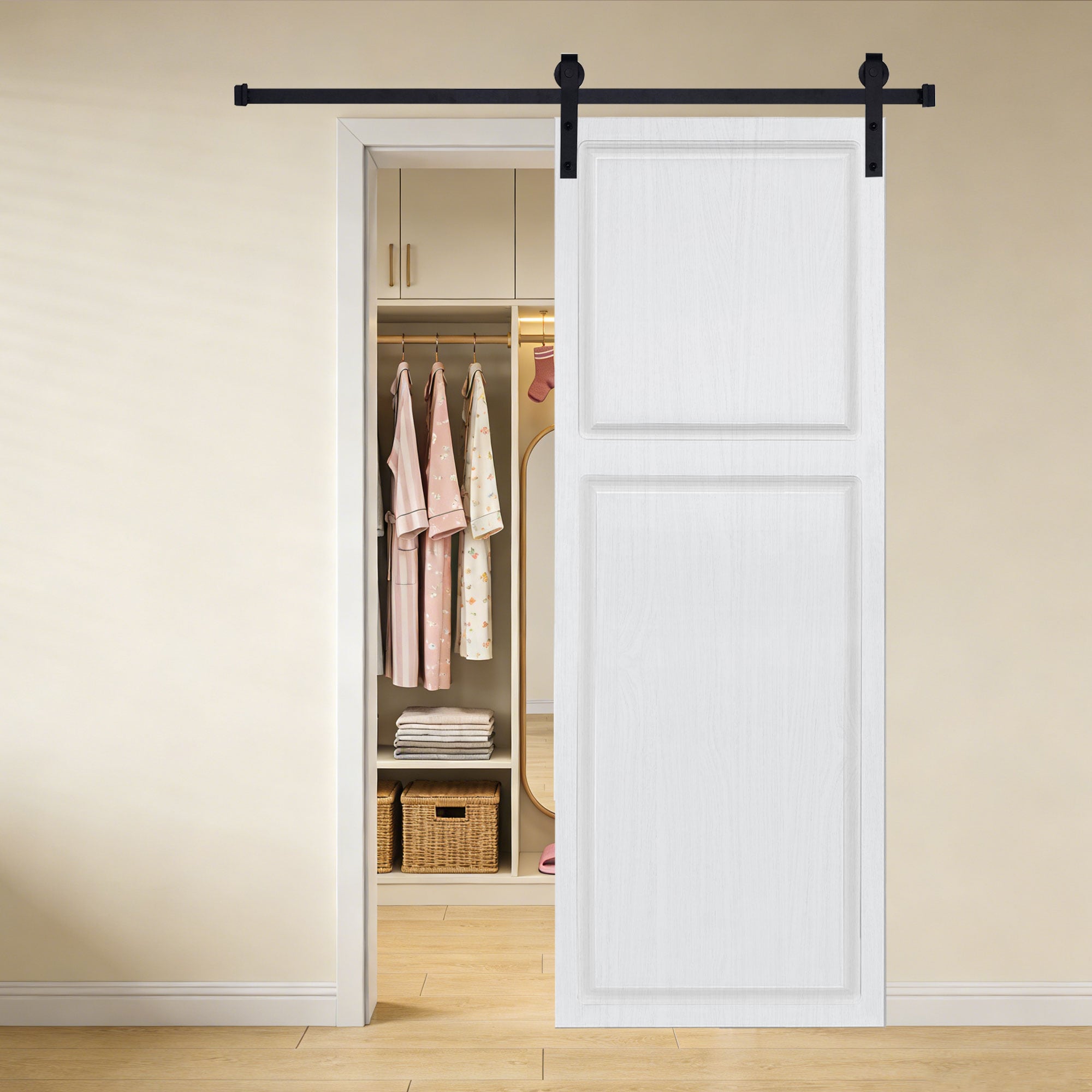 RITSU 38-in x 80-in Modern 2-Panel White Walnut MDF Barn Sliding Door ...