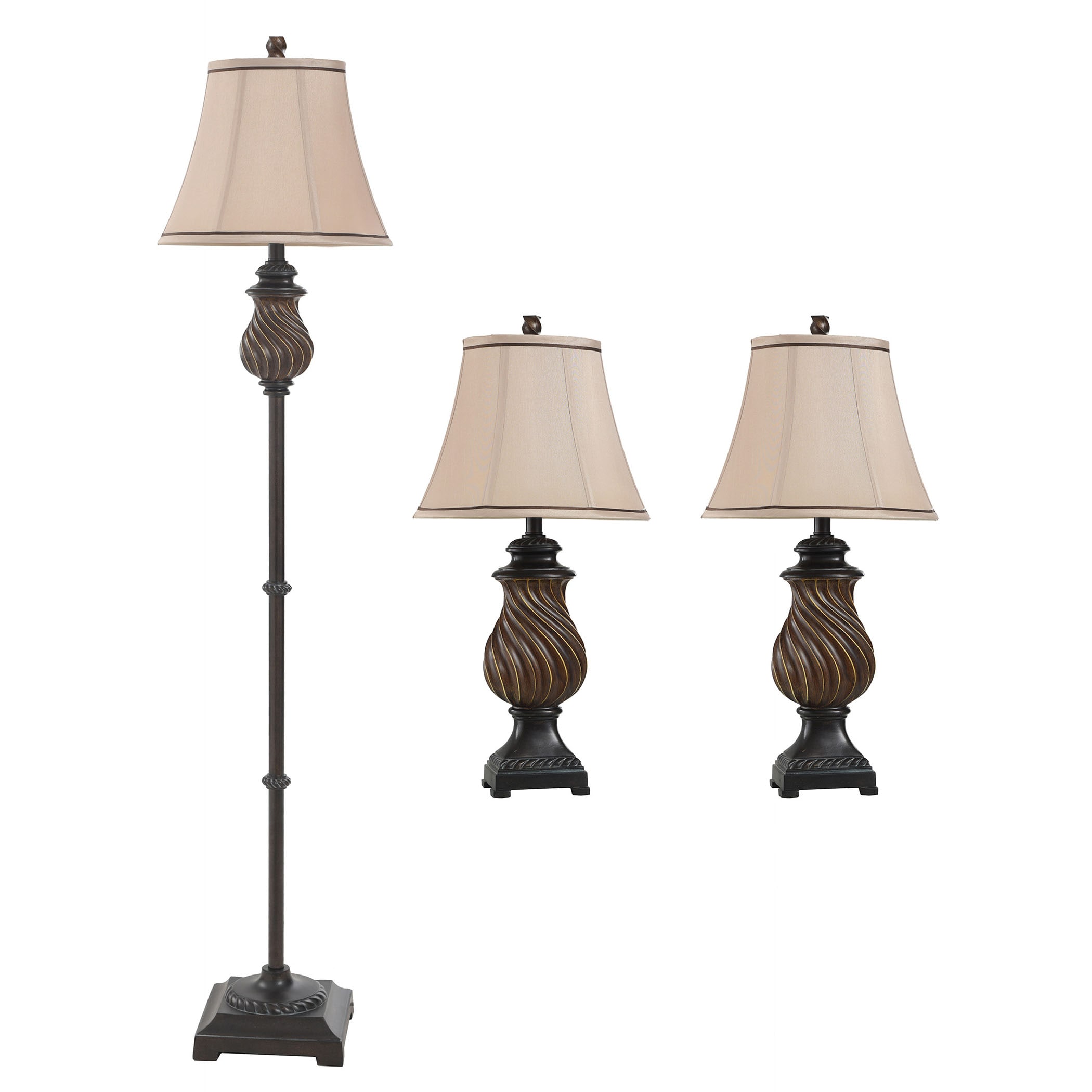StyleCraft Home Collection L81009DS 61-in Toffee Rotary socket Table Lamp with Fabric Shade 2 -Set