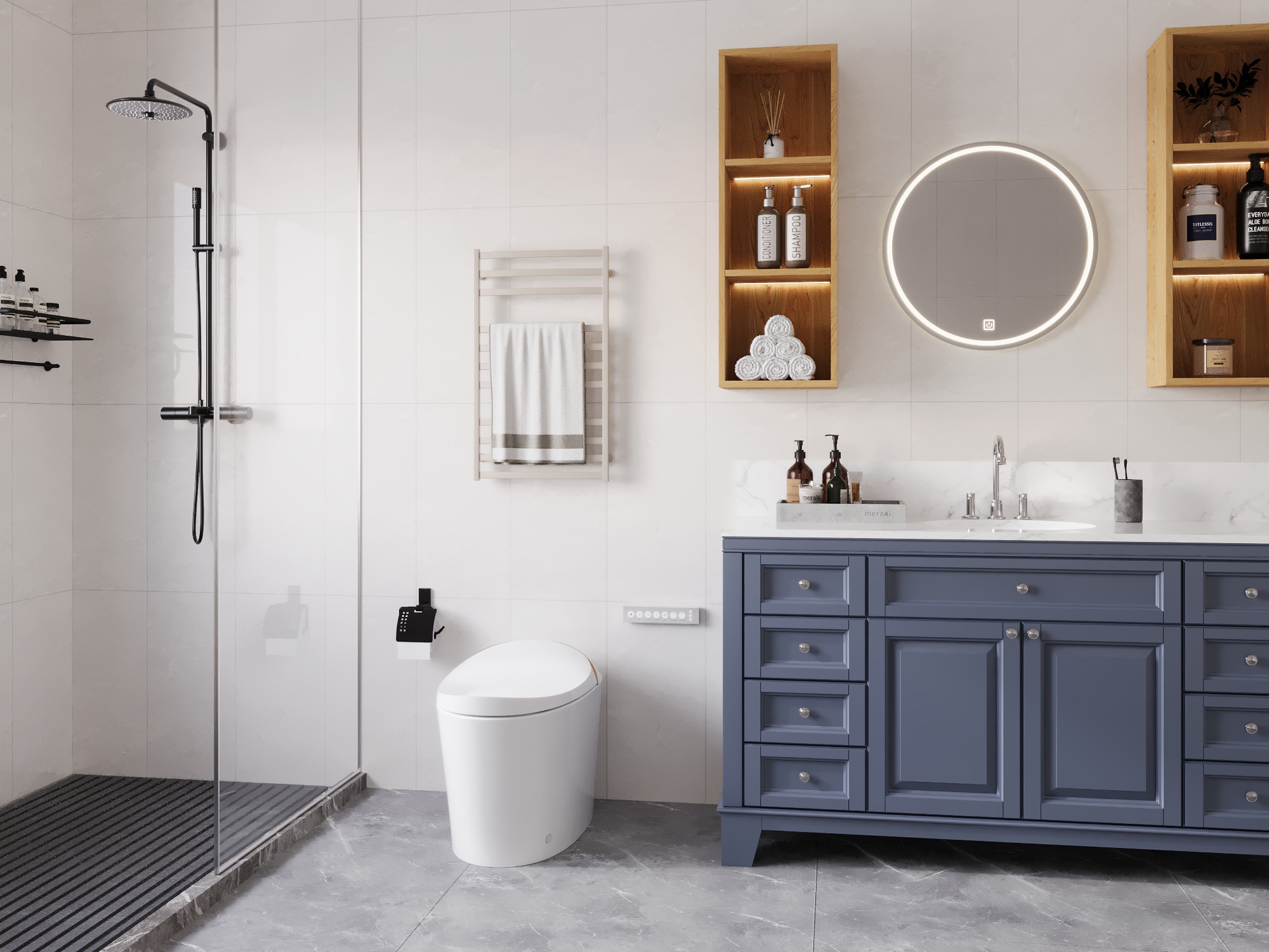 White Elongated Free Standing High Efficiency Smart Toilet