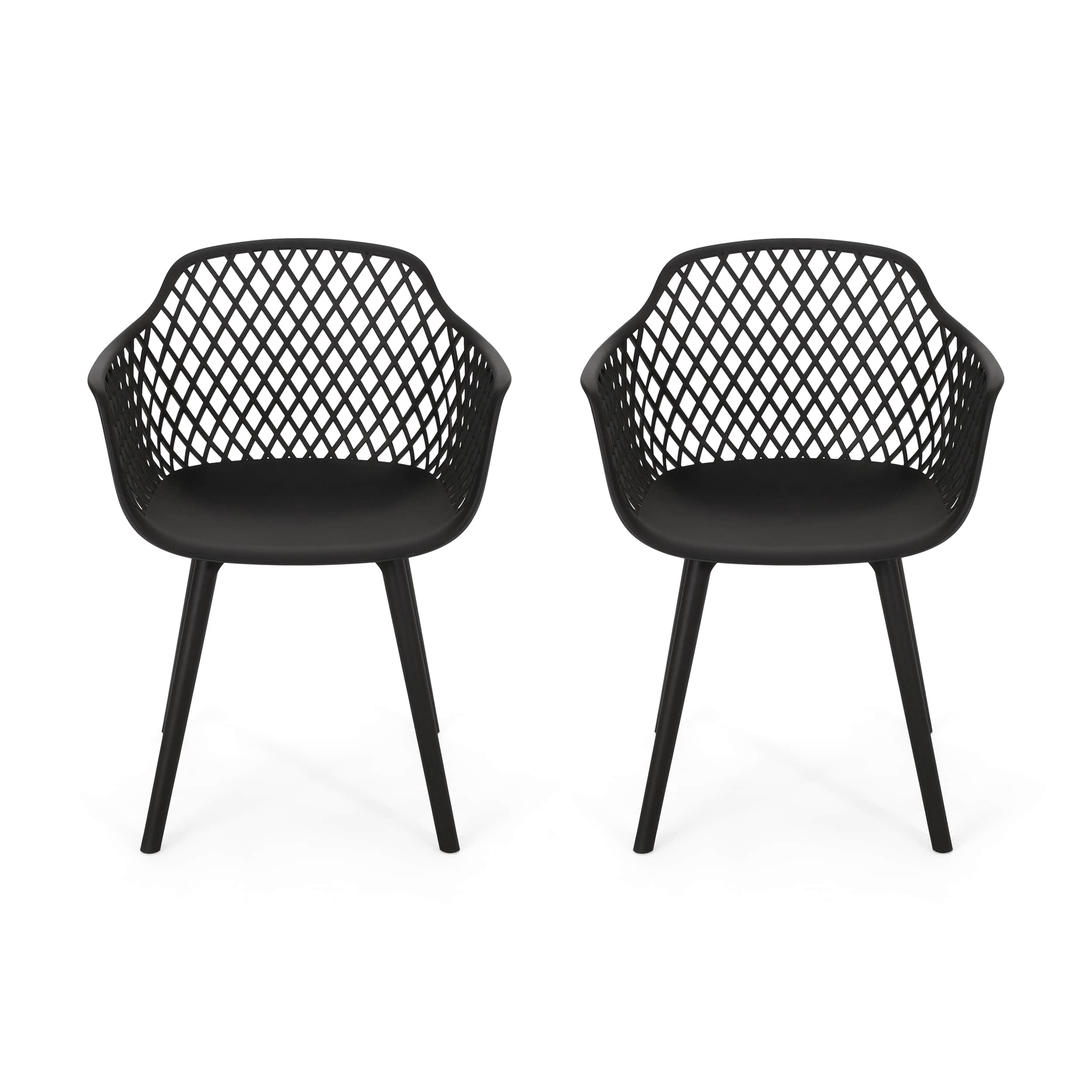 Vynxaria Black Polypropylene Poppy Chair Set of 2 with Diamond Mesh Pattern Weather Resistant for Outdoor Patio Garden one_size | LEXY4047DJKTYYZ009