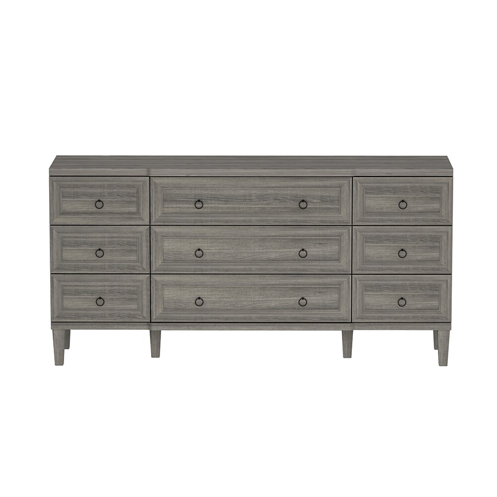 Homsee C-KF020528-02 Dark Gray Wood Grain 9 Drawer Chest of Drawers Rustic Style Storage Cabinet with Large Capacity and Robot-Friendly Clearance