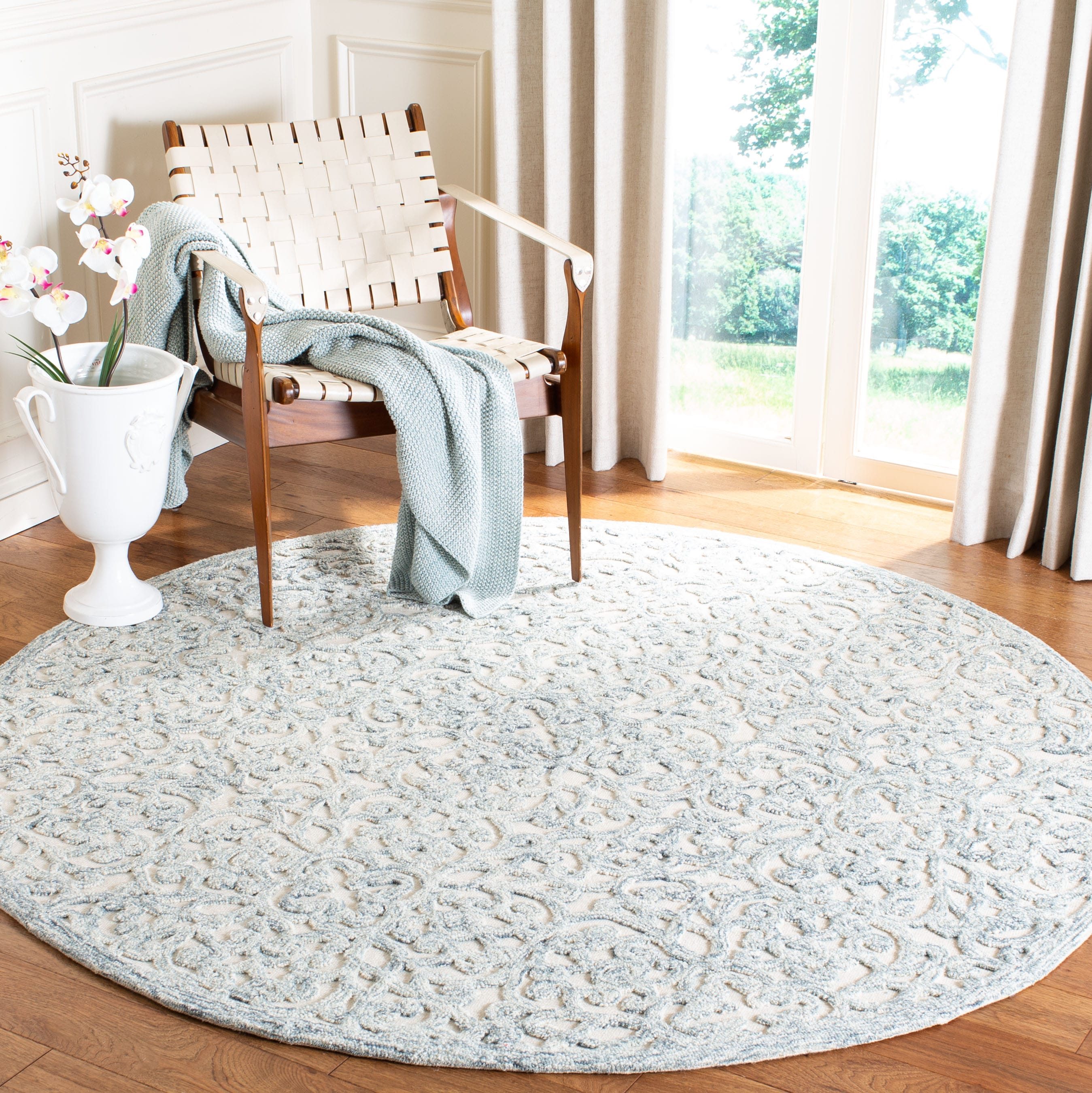 Safavieh TRC103H-6R Trace Megane 6 x 6 (ft) Tufted Wool Charcoal/Ivory Round Indoor Floral/Botanical Farmhouse/Cottage Area rug