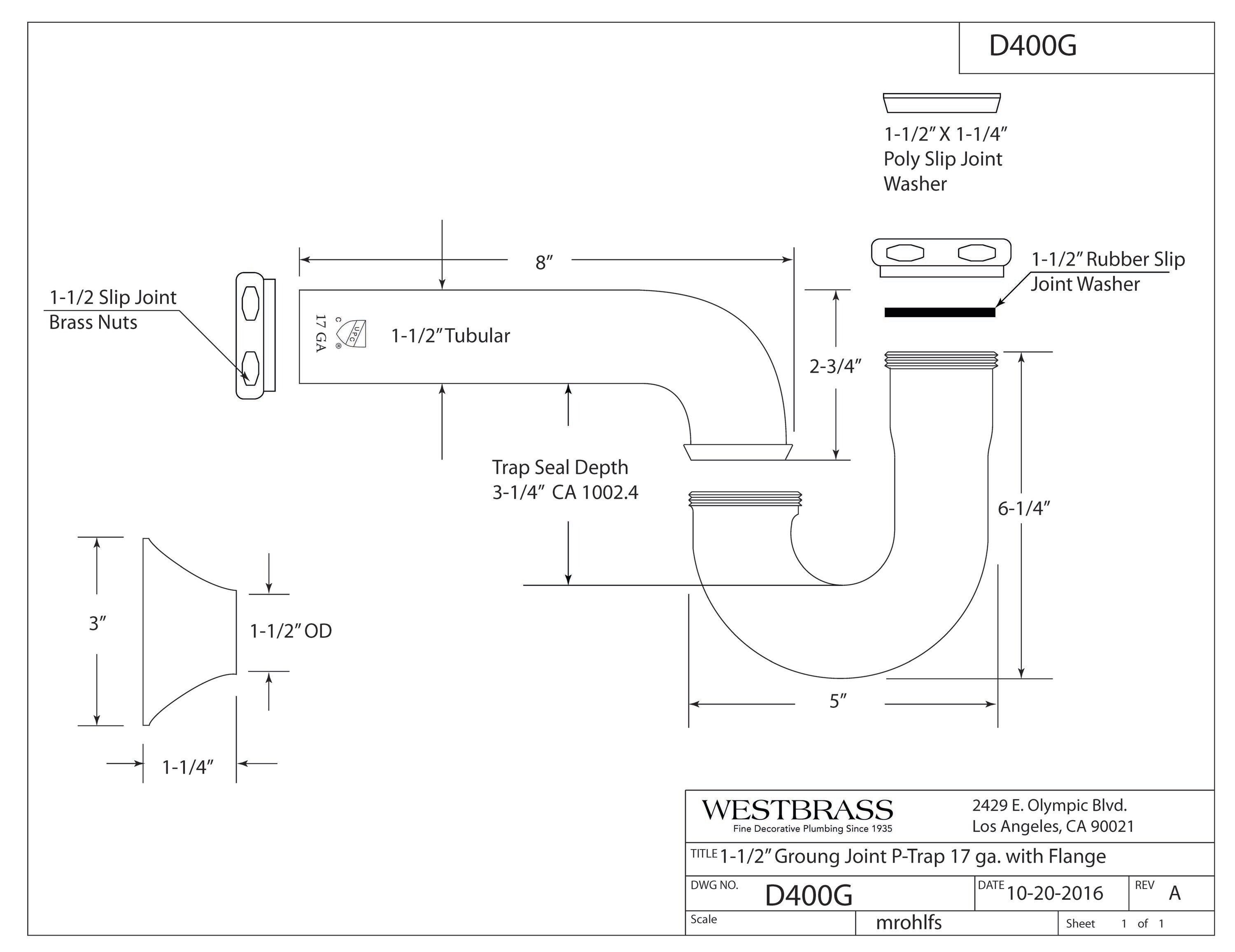 WESTBRASS D400G-RAW Under-Sink-Tubular-Drainage - View #2