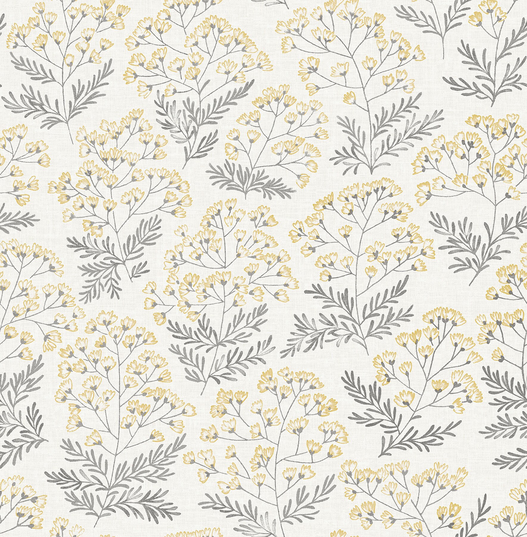 Yellow and Gray Floral Self-Adhesive Peel and Stick Wallpaper