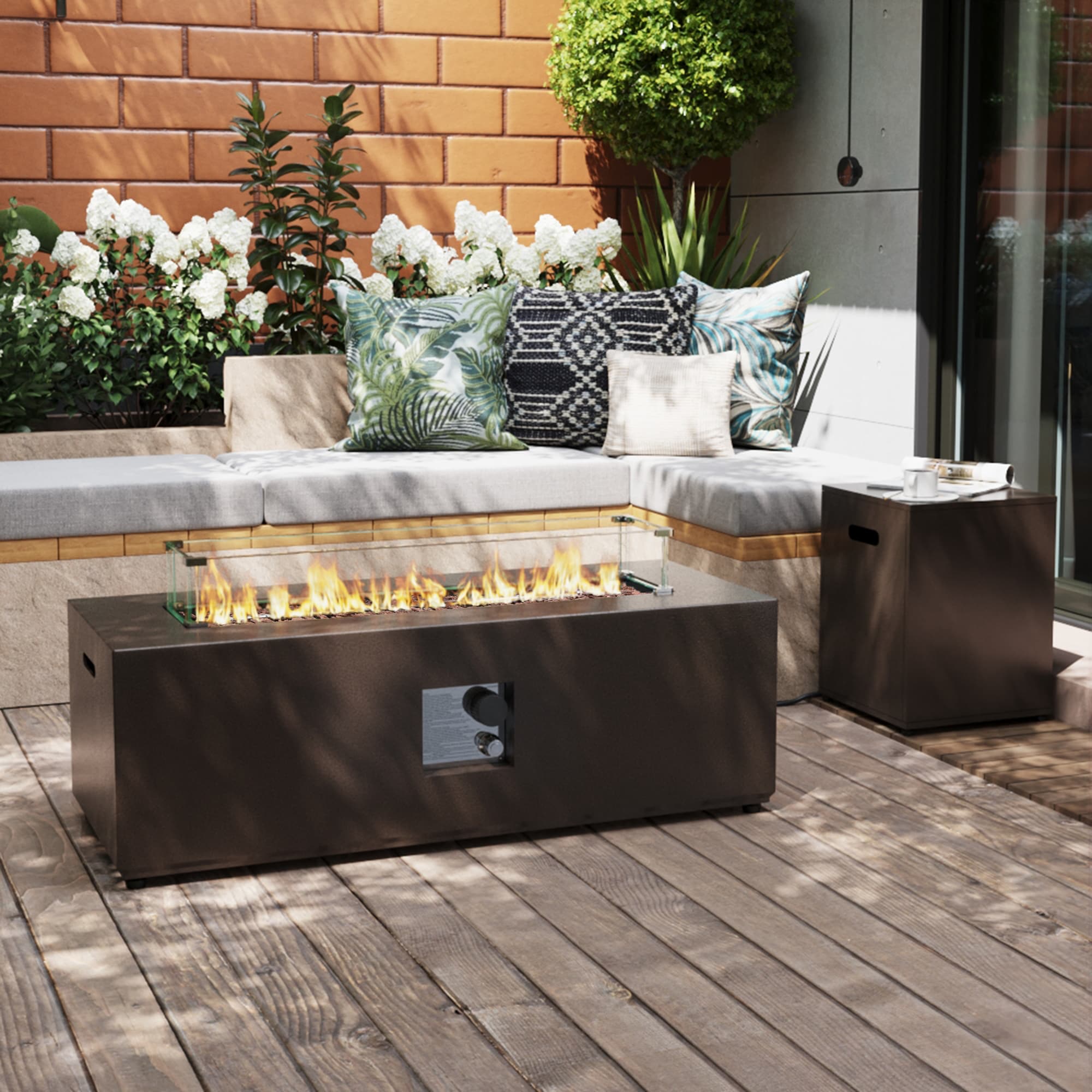 UPHA 42TP-CFX-ZSJH-QT Fire Pit With Tank Cover and Wind Guard 42-Inches W Brown Iron Rectangle Liquid propane Fire pit