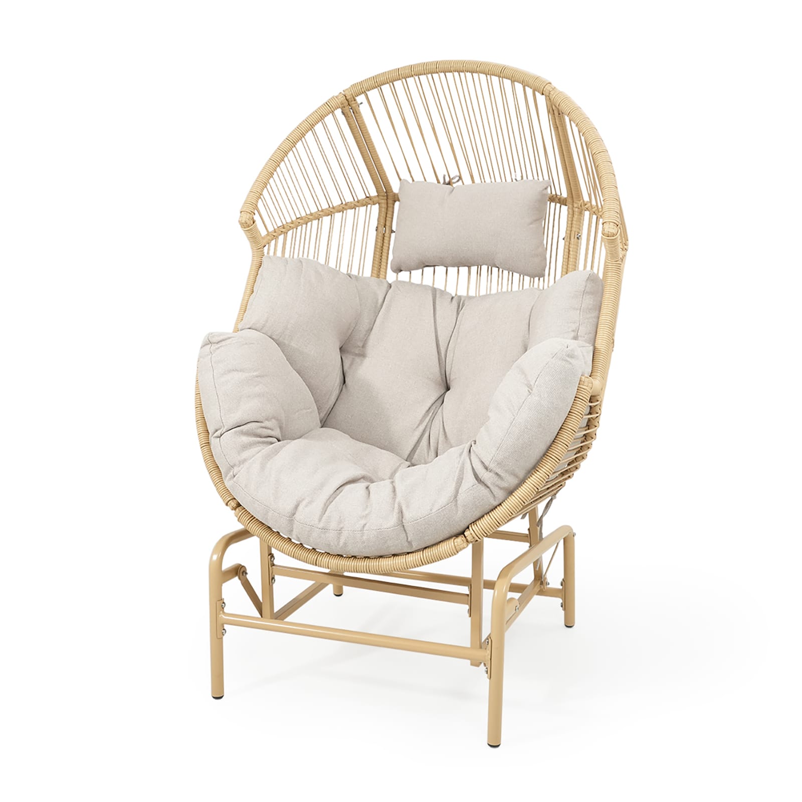 Rilyson FSNNY81G-2 Egg Chair Wicker Yellow Wicker Frame Glider Egg Chair with Multiple colors/finishes Beige Cushioned Seat