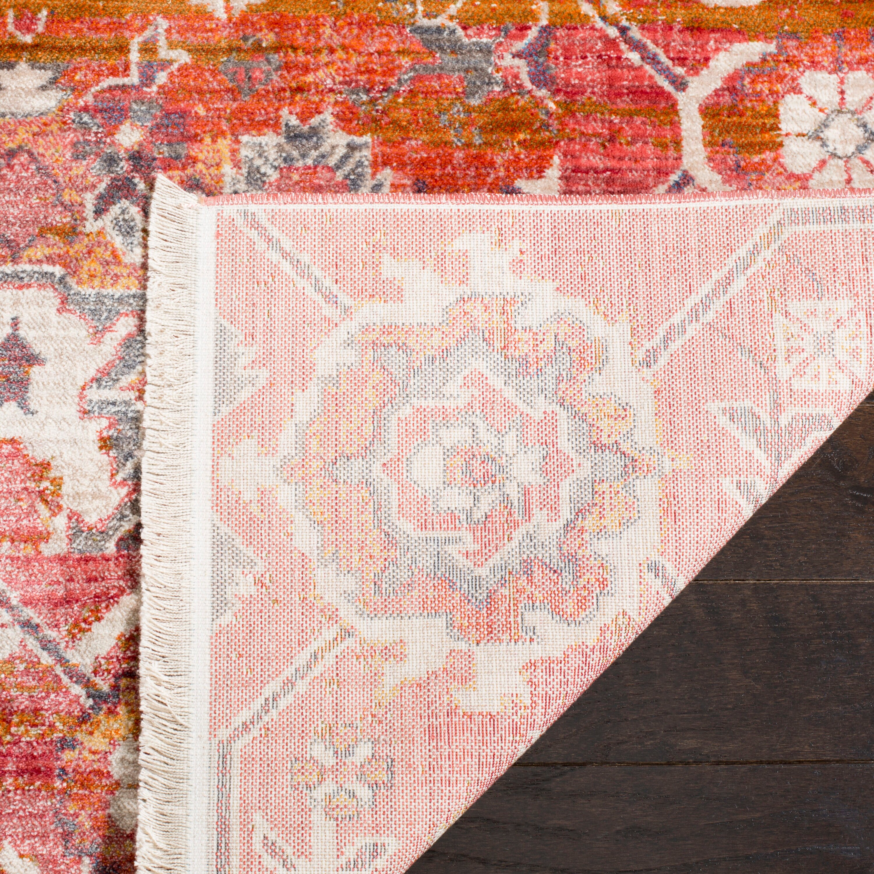 Red and Orange Floral Motif Bohemian Runner Rug