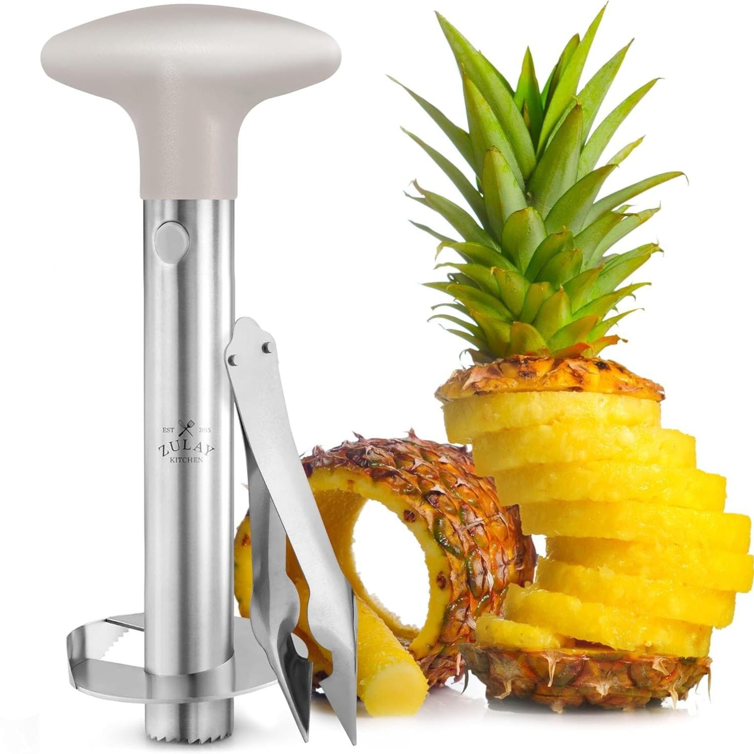 Zulay Kitchen Heavy Duty Pineapple Corer and Slicer with Eye Removal Tool Reinforced Blade Ergonomic Handle Pineapple Cutter Kitchen Tool
