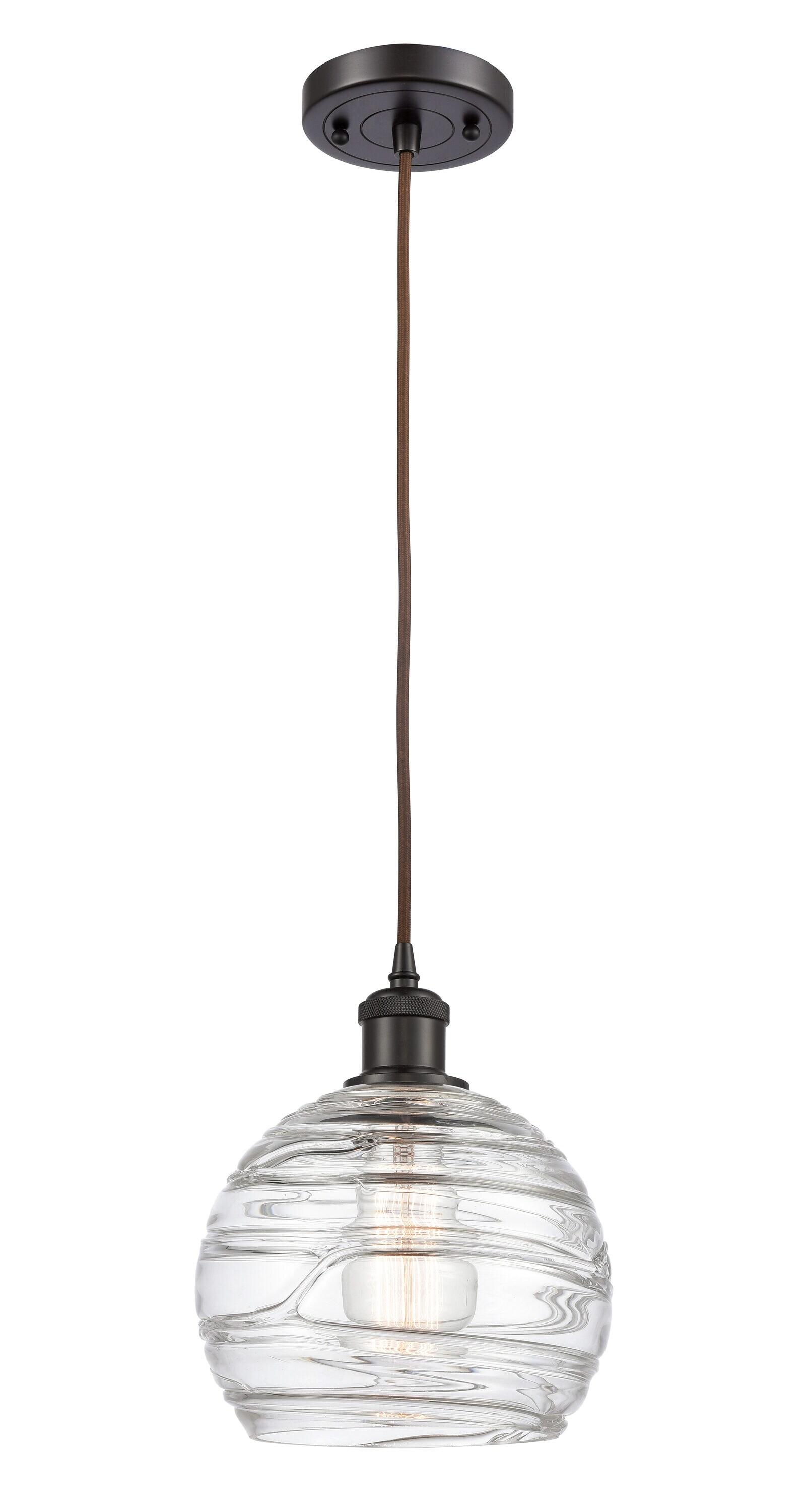 Innovations Lighting 516-1P-OB-G1213-8 Athens Deco Swirl Clear Deco Swirl, Oil Rubbed Bronze Industrial Clear glass Globe Medium Hanging Pendant light