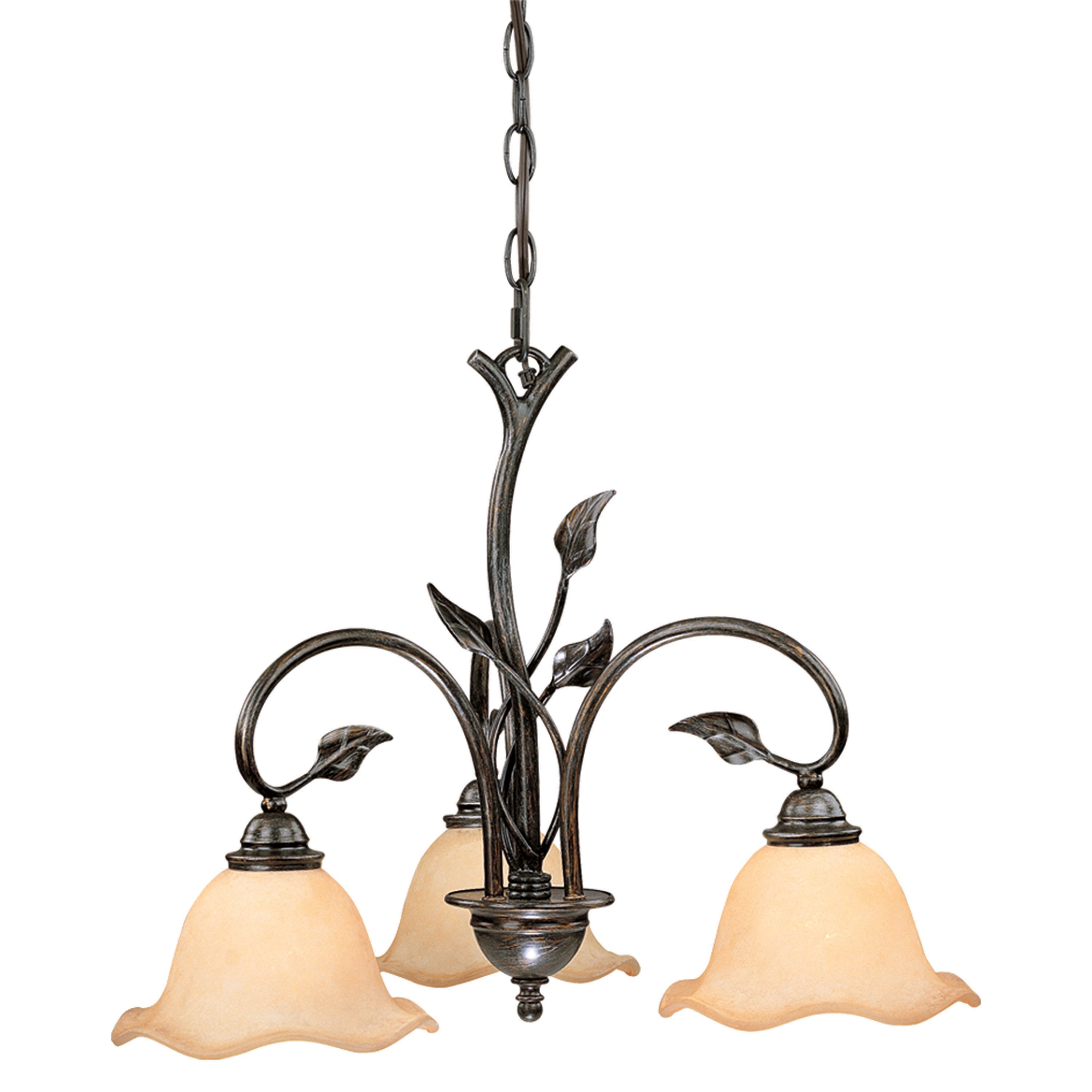 Vine Black Steel 3-Light Chandelier with Amber Glass Shades