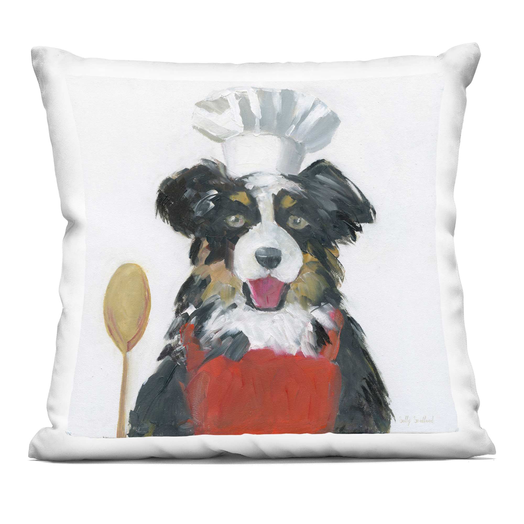 Stupell Industries PLP-229-SQW-18X18 Chef Dog Kitchen Helper Decorative Printed Pillow Design by Sally Swatland