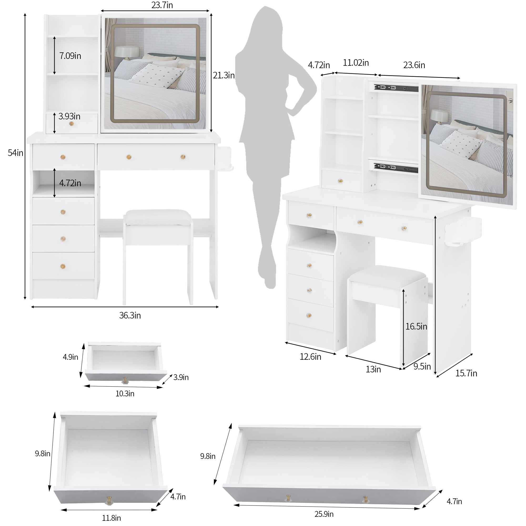 Kahomvis AC-QPCRAZY-08 Bedroom-Vanities - View #3