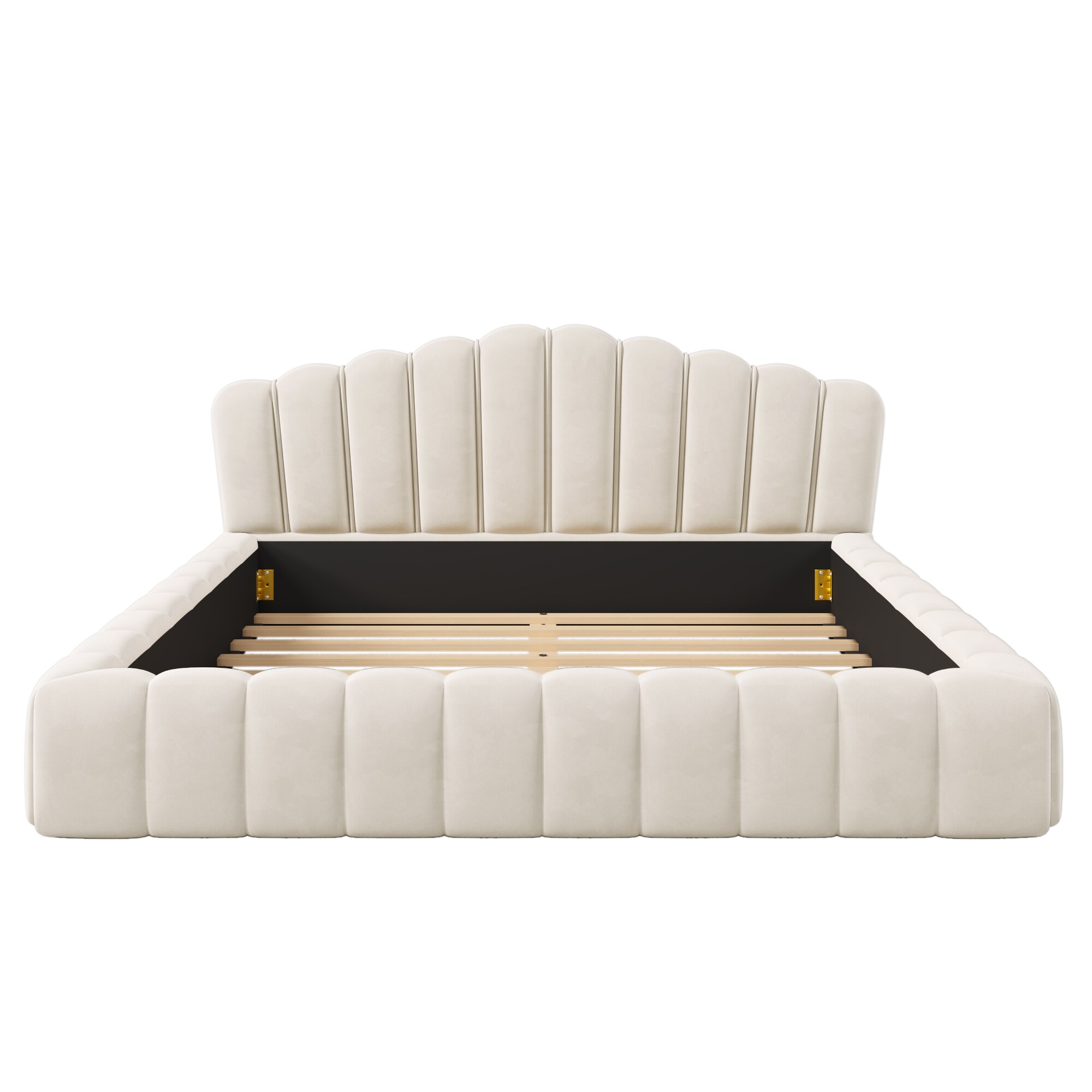 JIMSMAISON Beige Queen Wood Upholstered Bed