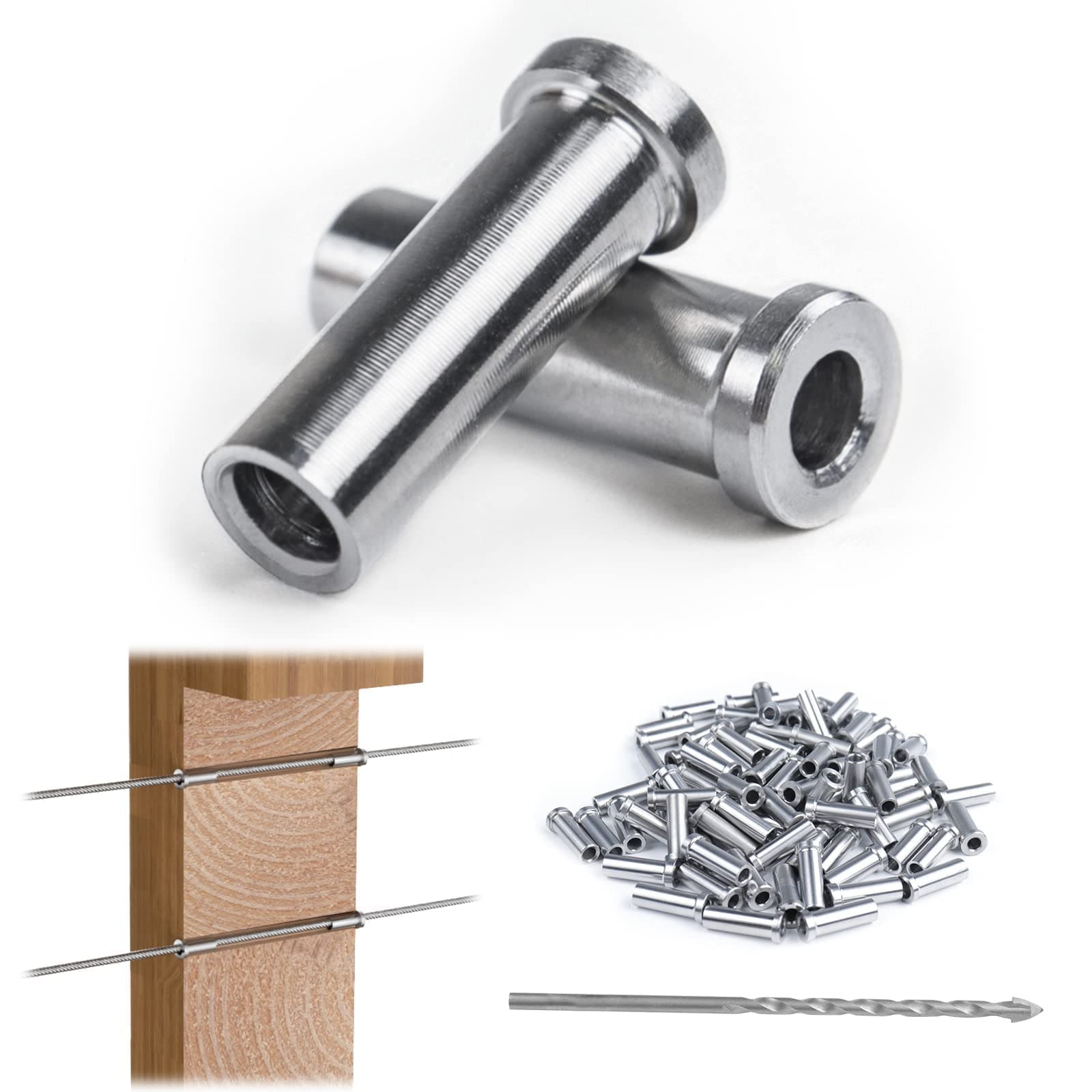Oyezvary  Stainless Steel Protective Sleeves for One Eighth Wire Rope Cable Railing Kit Hardware for Wood Posts and PVC Sleeves