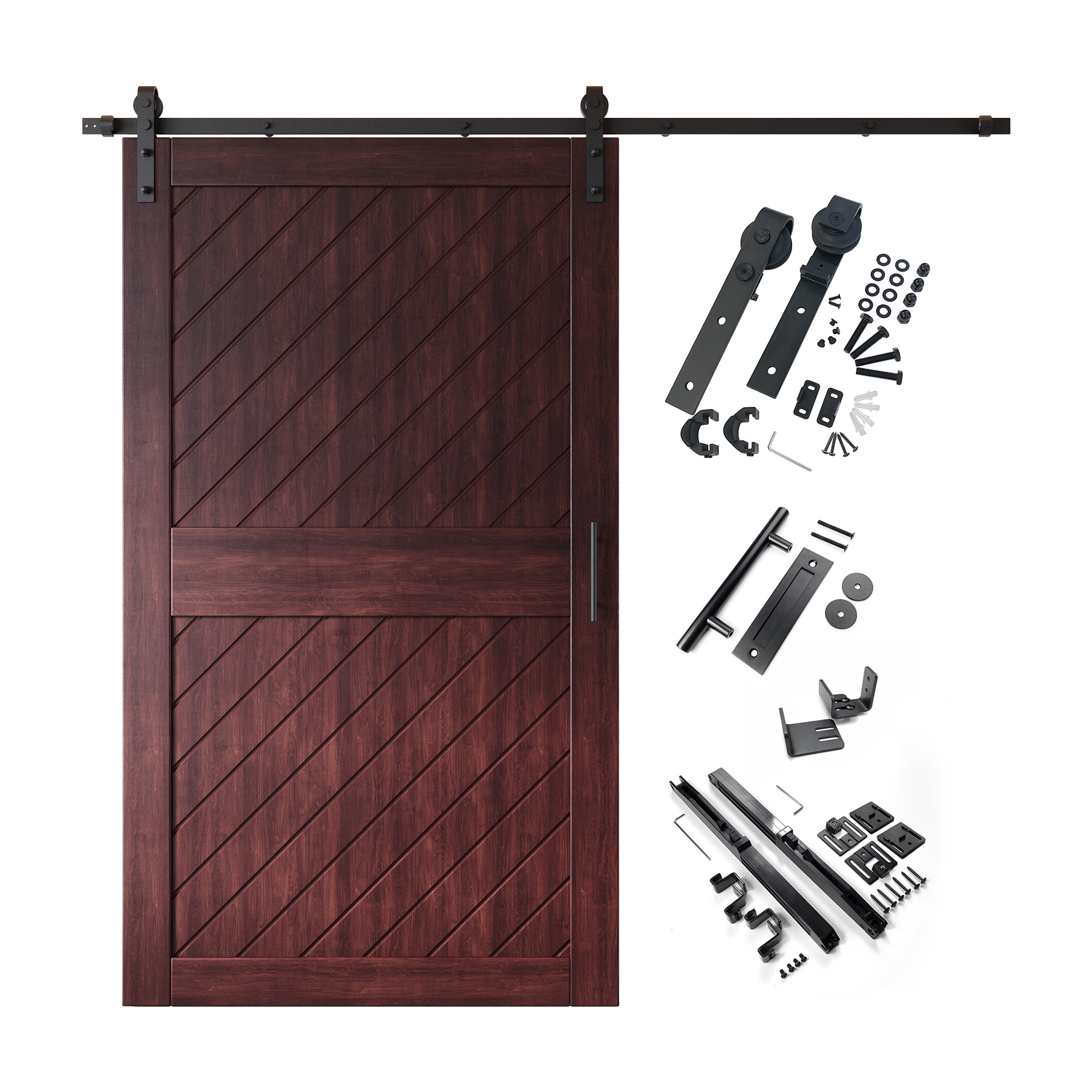 HOMACER YT1H108C-XT1-4884-RD 48-in x 84-in Red Mahogany Prefinished Non-standard Pine Wood Solid core Single Barn Door (Hardware Included)