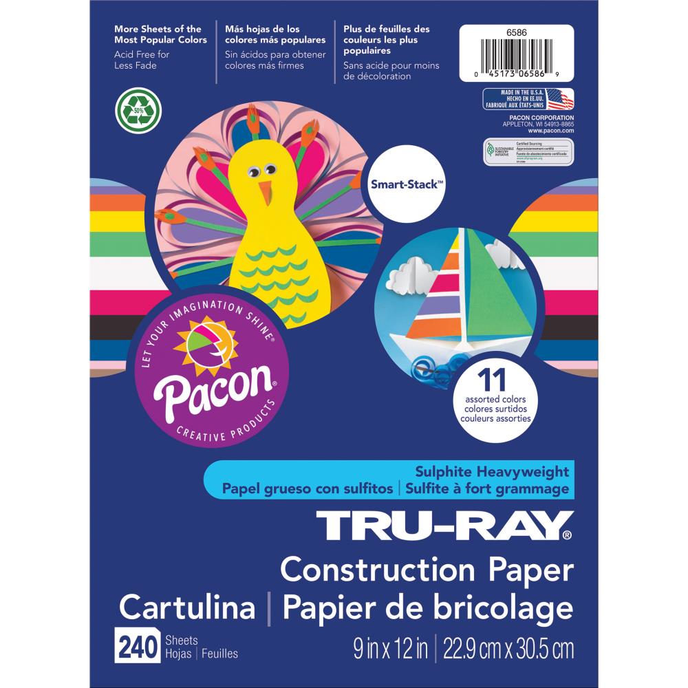 Tru-Ray Construction Paper, Warm Assorted, 9 in x 12 in, 50 Sheets per Pack, 5 Packs | PAC102947-5