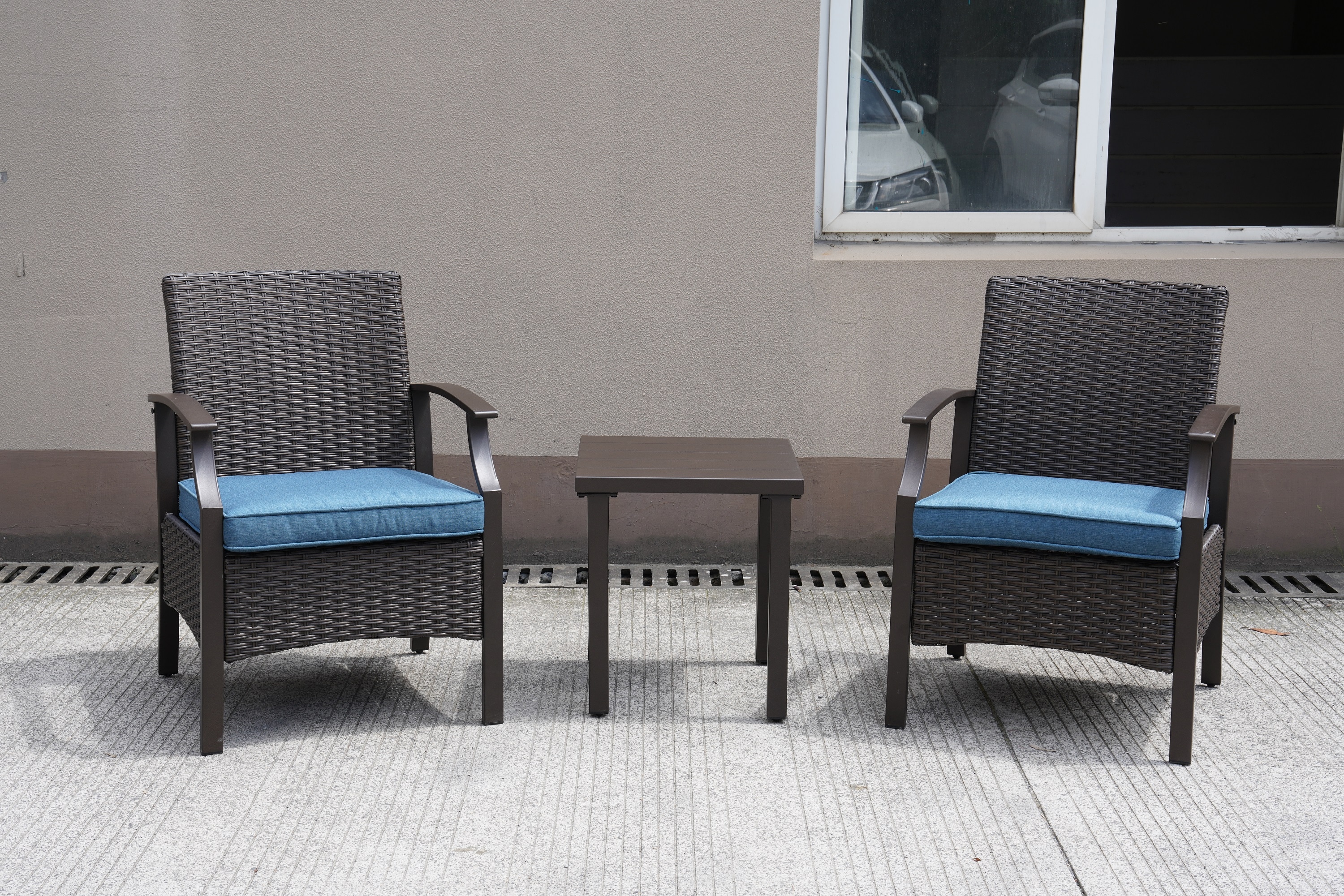 Upland XBLT-PE 3 -Piece Wicker Patio Conversation Set with Green Cushions