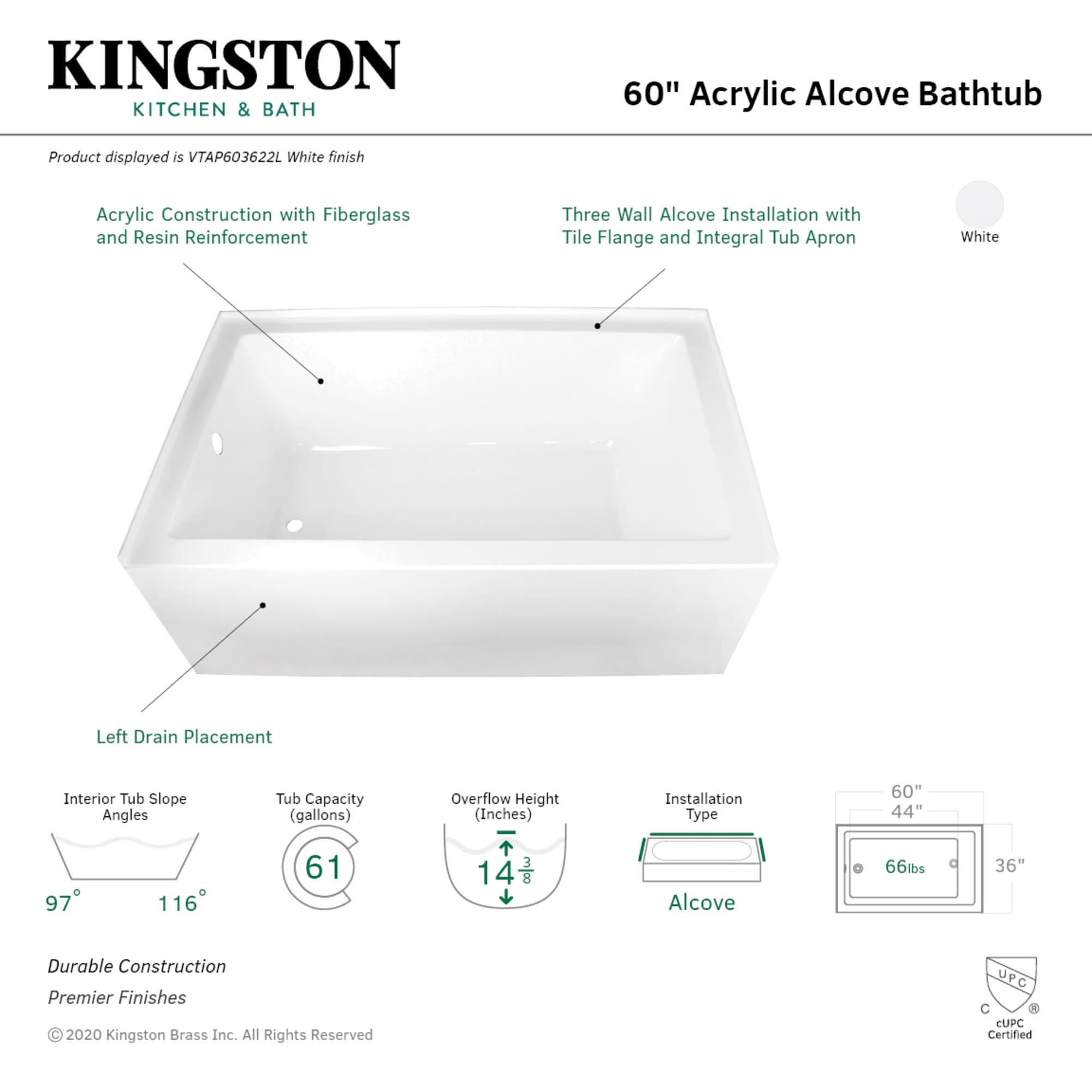 Kingston Brass UUVTAP603622L bathtubs - View #3
