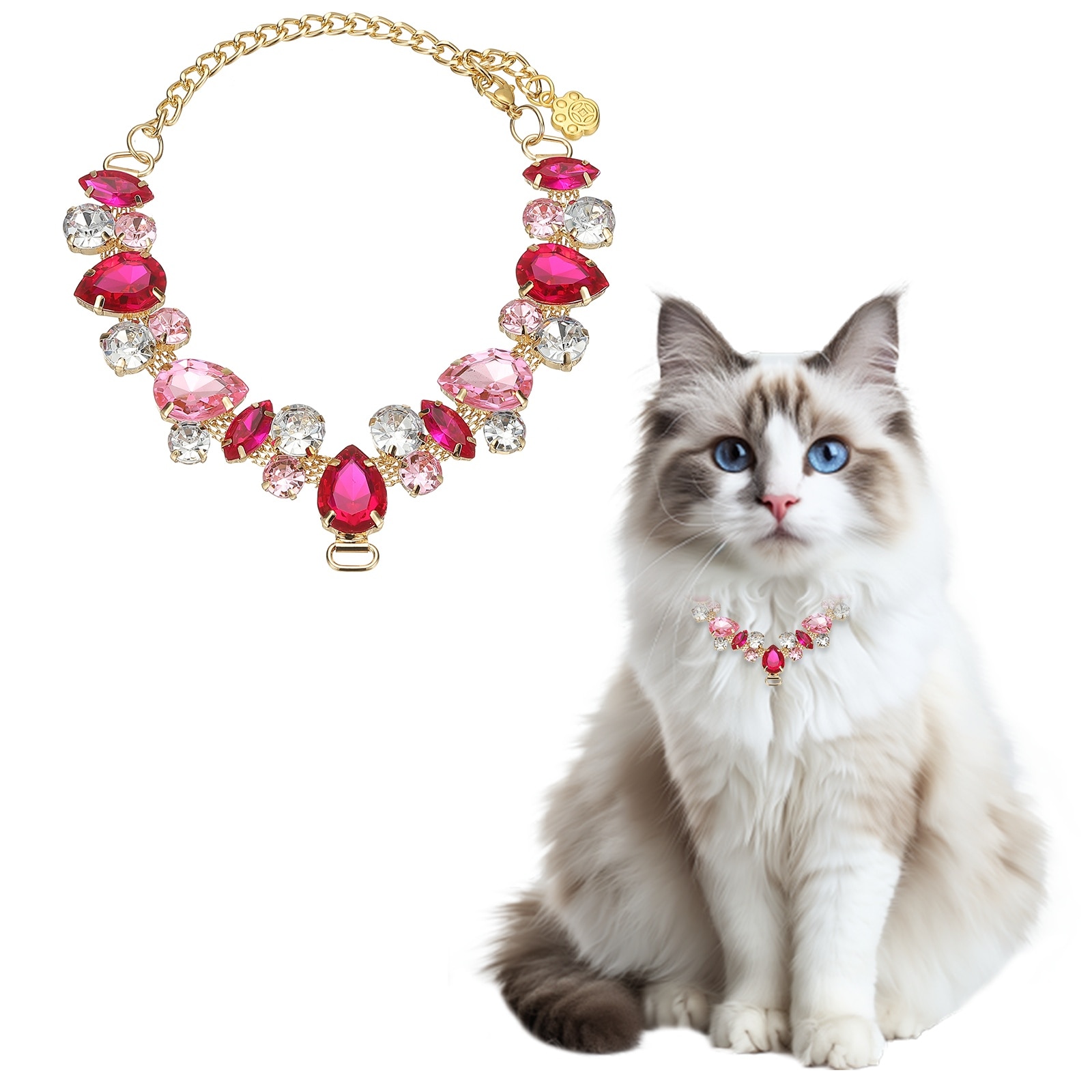 Unique Bargains Dog Necklace Collar Gold Chain Pets Pearls Adjustable Crystal Rhinestones Cat Wedding Metal Collar Jewelry Accessories 12In (Pink) Intended for Teacup / Kitten / Small Pet