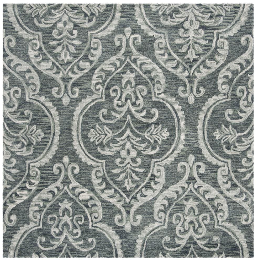 Handmade Blue Floral Wool 6' x 6' Square Rug
