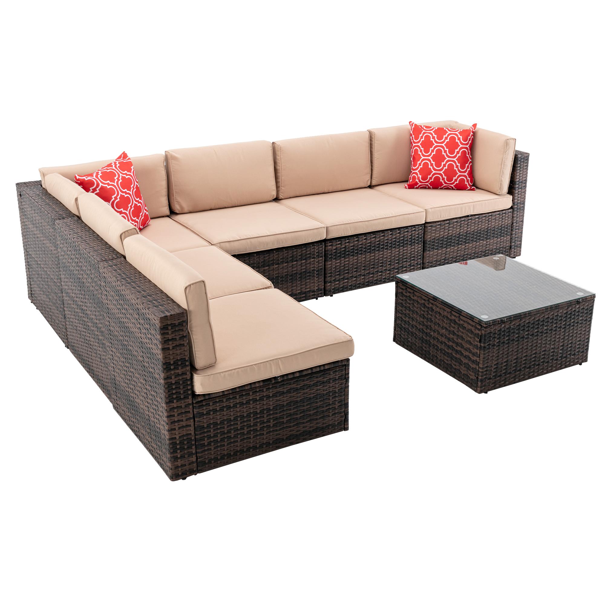 Bayfeve PE Rattan Wicker Sectional Cushioned Sofa Set 7-Piece Wicker ...