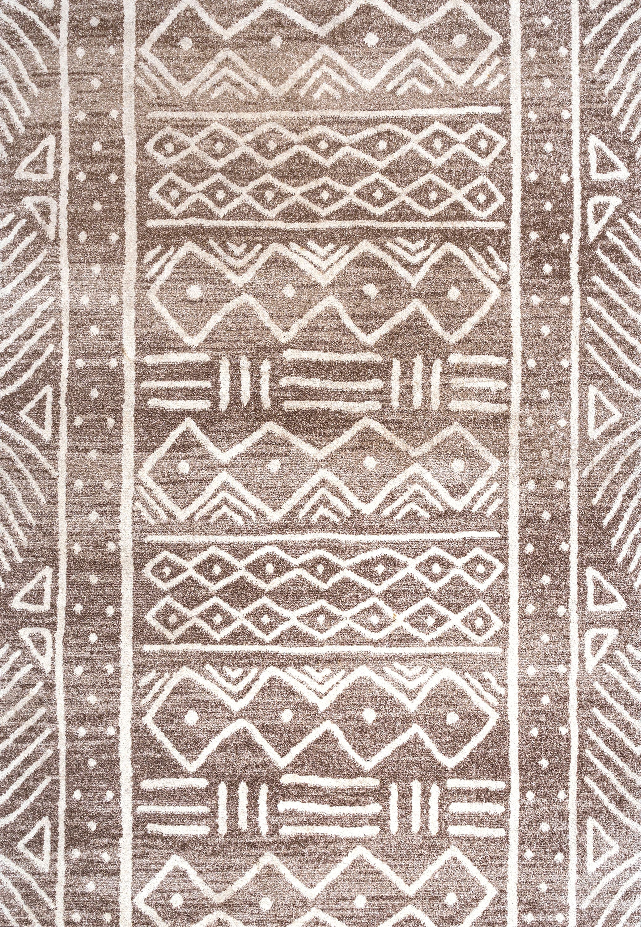 Ivory and Brown Geometric Synthetic 4' x 6' Reversible Area Rug