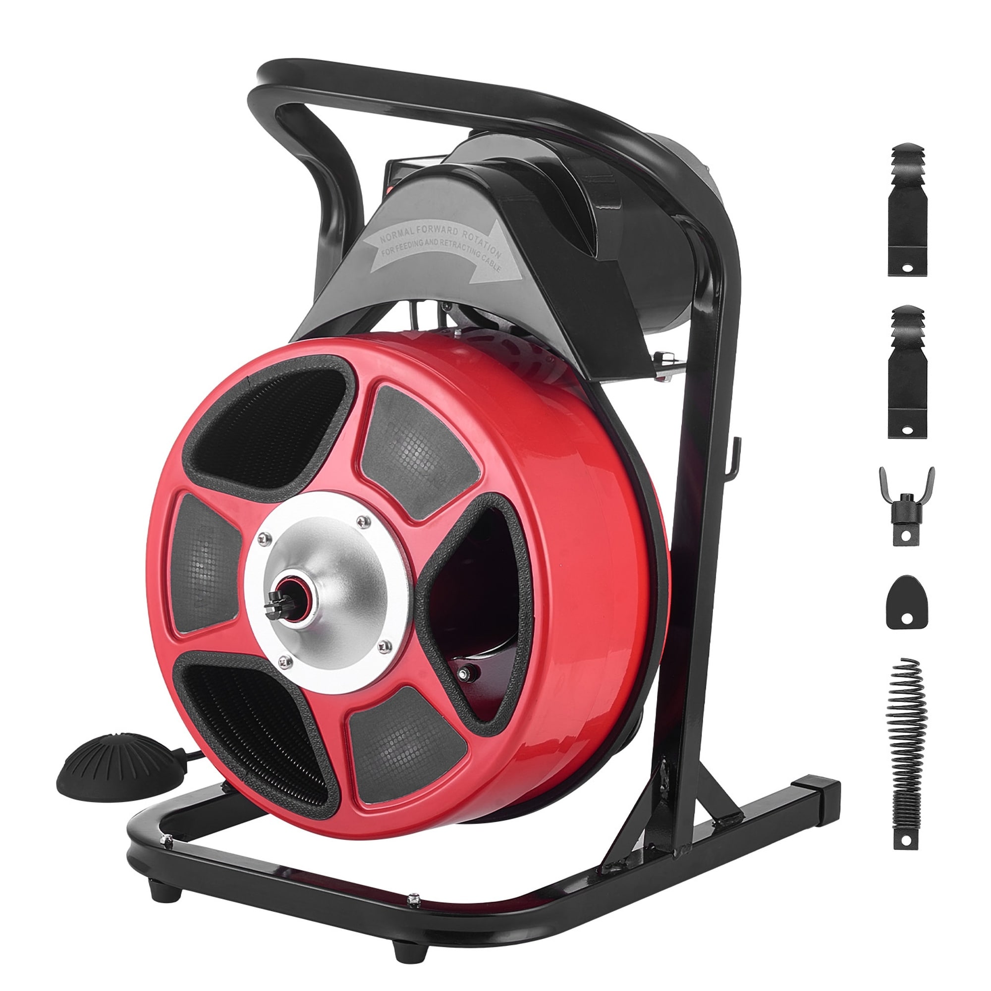 Vorene Manual Feed Drain Cleaner Sewer Auger Machine 50 FT x 1/2 Inch Drain Snake with 4 Cutters Air-Activated Foot Switch Cleans 2 to 6 Inch Household Pipes