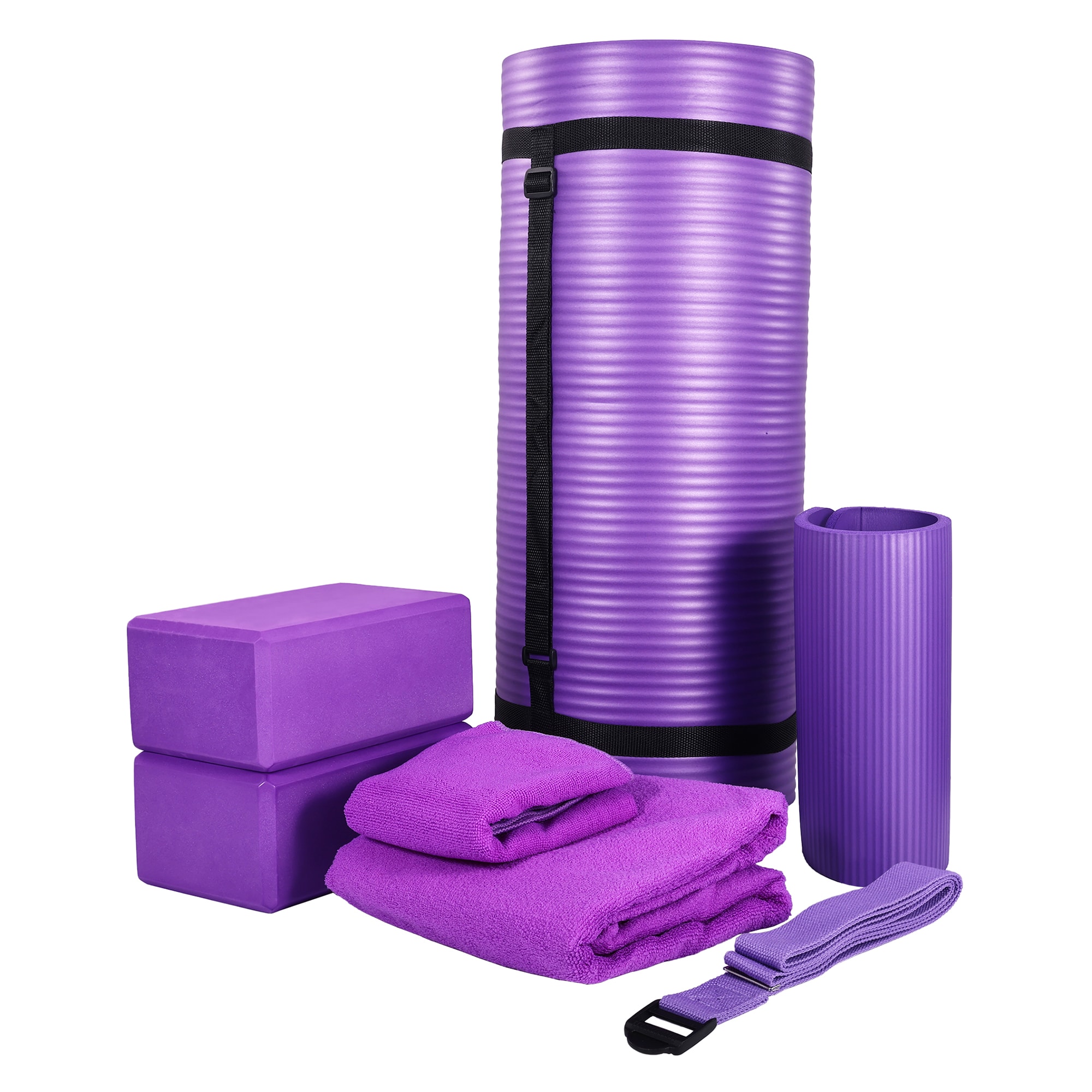 Balancefrom SP1INYK-01PP Fitness 7 Piece Yoga Set with Mat Stretch Strap and Knee Pad Purple - Thumbnail