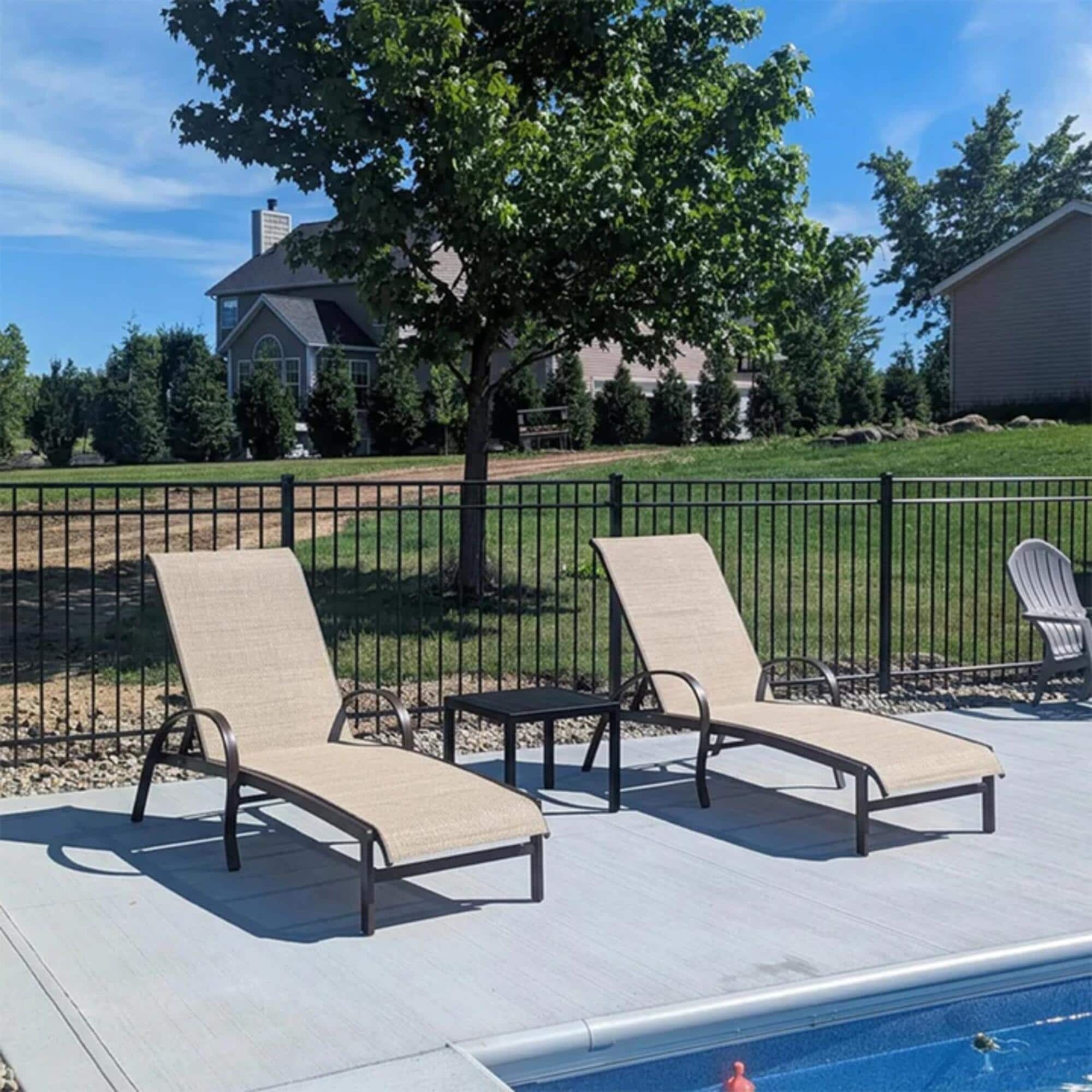 PURPLE LEAF Chaise Lounge Set of 2 Stackable Brown Aluminum Frame Stationary Chaise Lounge Chair with Brown Mesh Seat