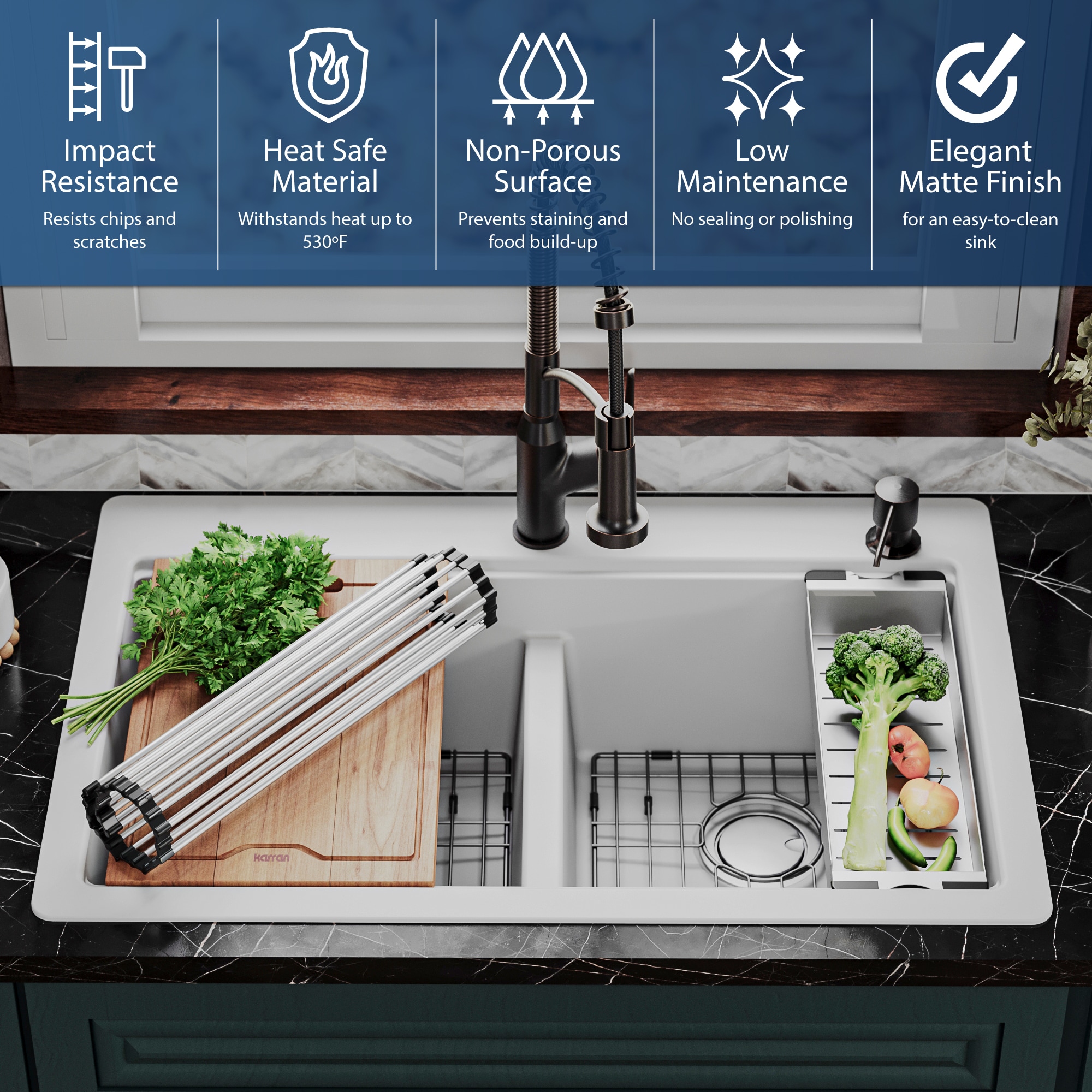 Karran QTWS-880-WH Kitchen-Sinks - View #3