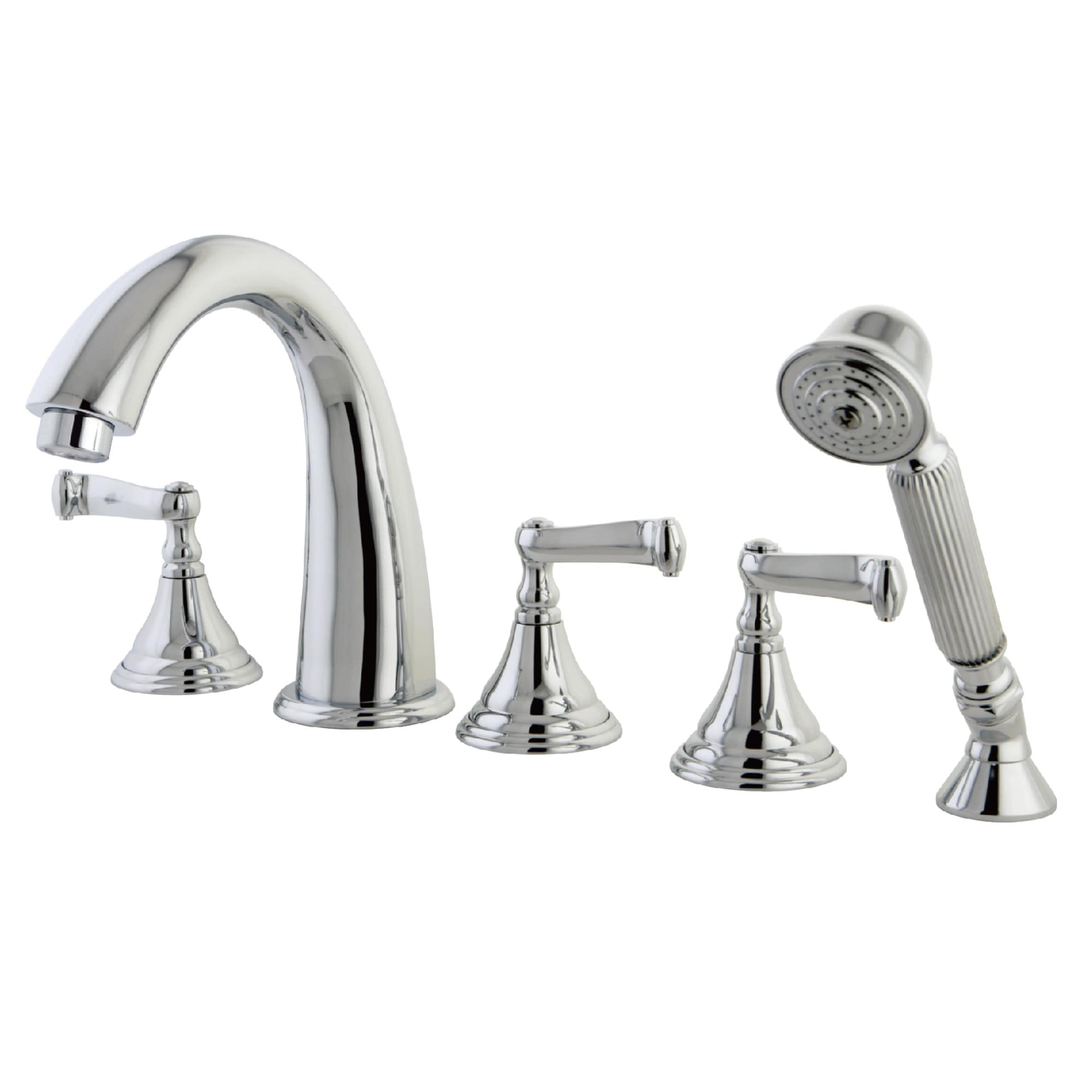 Kingston Brass WLKS53615FL Royale Polished chrome 3-handle Deck-mount Roman High-arc Bathtub Faucet with Hand Shower ( Valve Included )