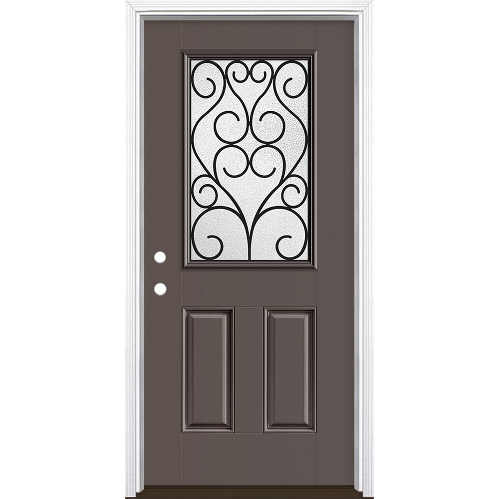 Masonite 3420876 Iron Springs 36-in x 80-in x 4-9/16-in Fiberglass Half lite Right-hand inswing Timber Gray Painted Prehung Front Door with Brickmould Insulating core