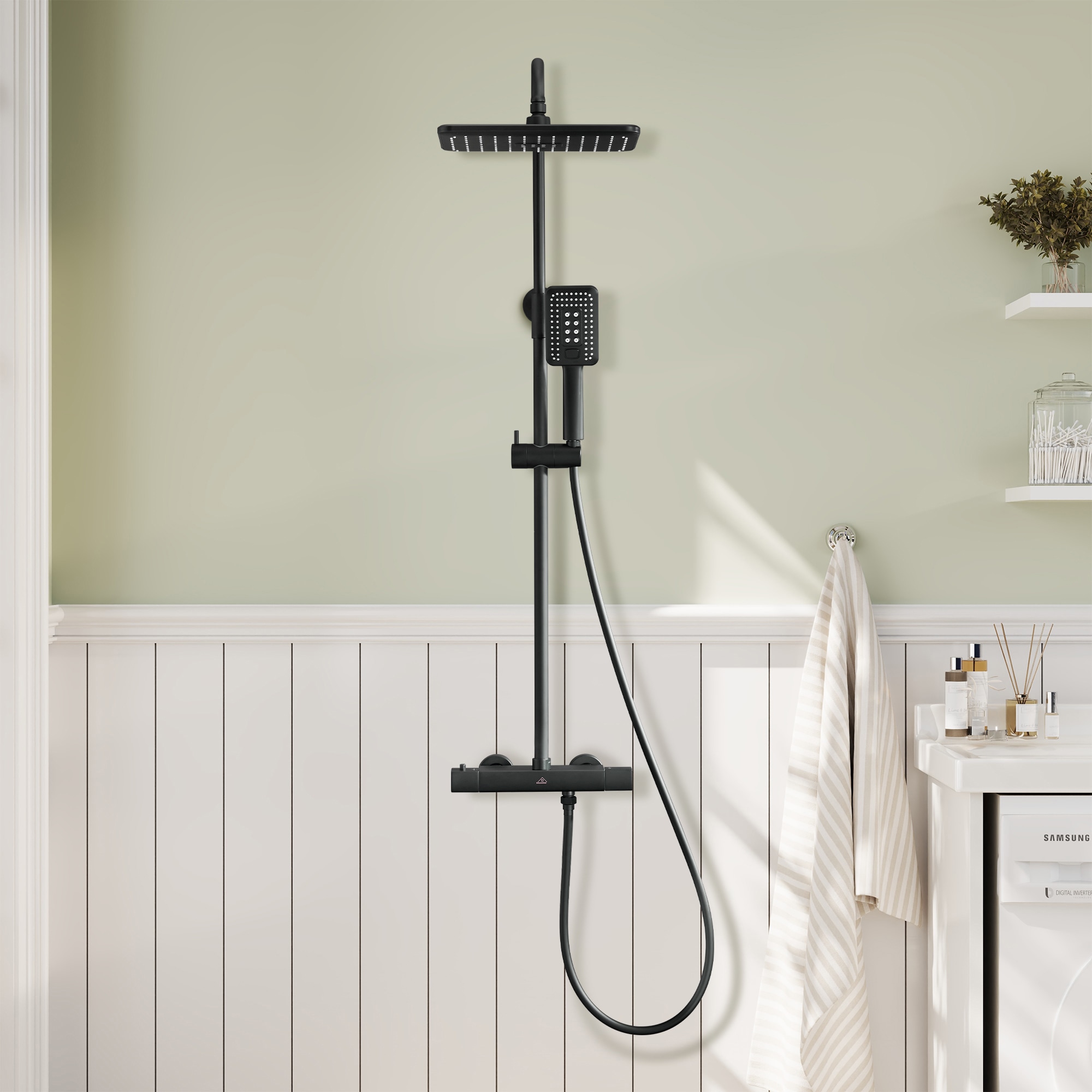 Matte Black Adjustable Height Rain Shower System with Handheld