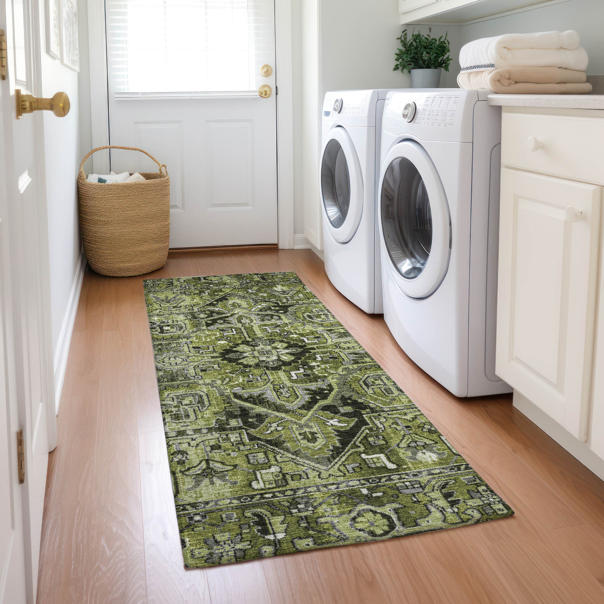 Addison Rugs ACN570OL2X8 Chantille ACN570OL 2 x 7 (ft) Polyester Olive Rectangular Indoor/Outdoor Ikat Oriental Machine washable Area rug