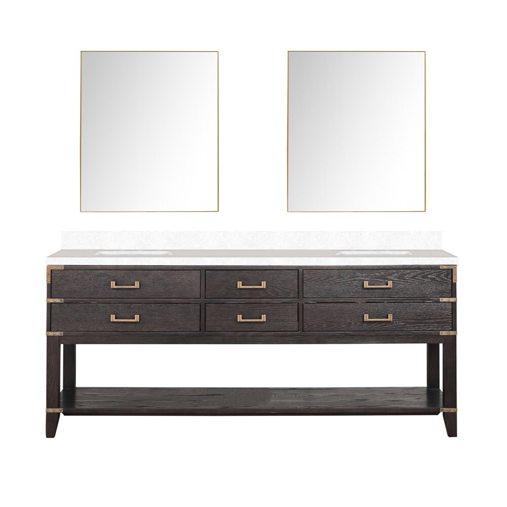 Lexora LVGR80DK310 Greenberg 80-in Brown Oak Undermount Double Sink Bathroom Vanity with White Cultured Marble Top (Mirror Included)