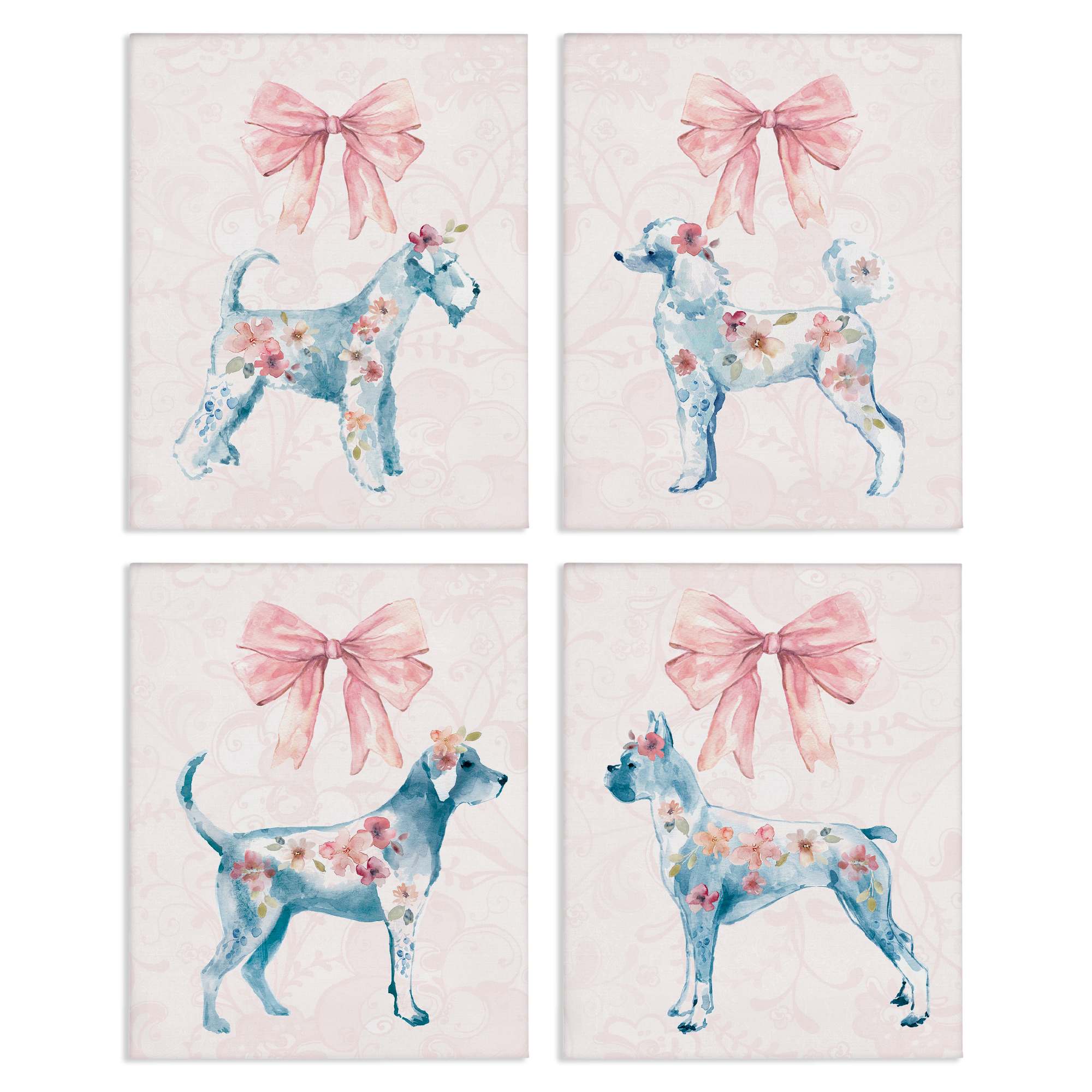 Stupell Industries A4-259-CN-4PC-11X14 Chic Stylish Pastel Dogs 4pc Canvas Set design by Carol Robinson
