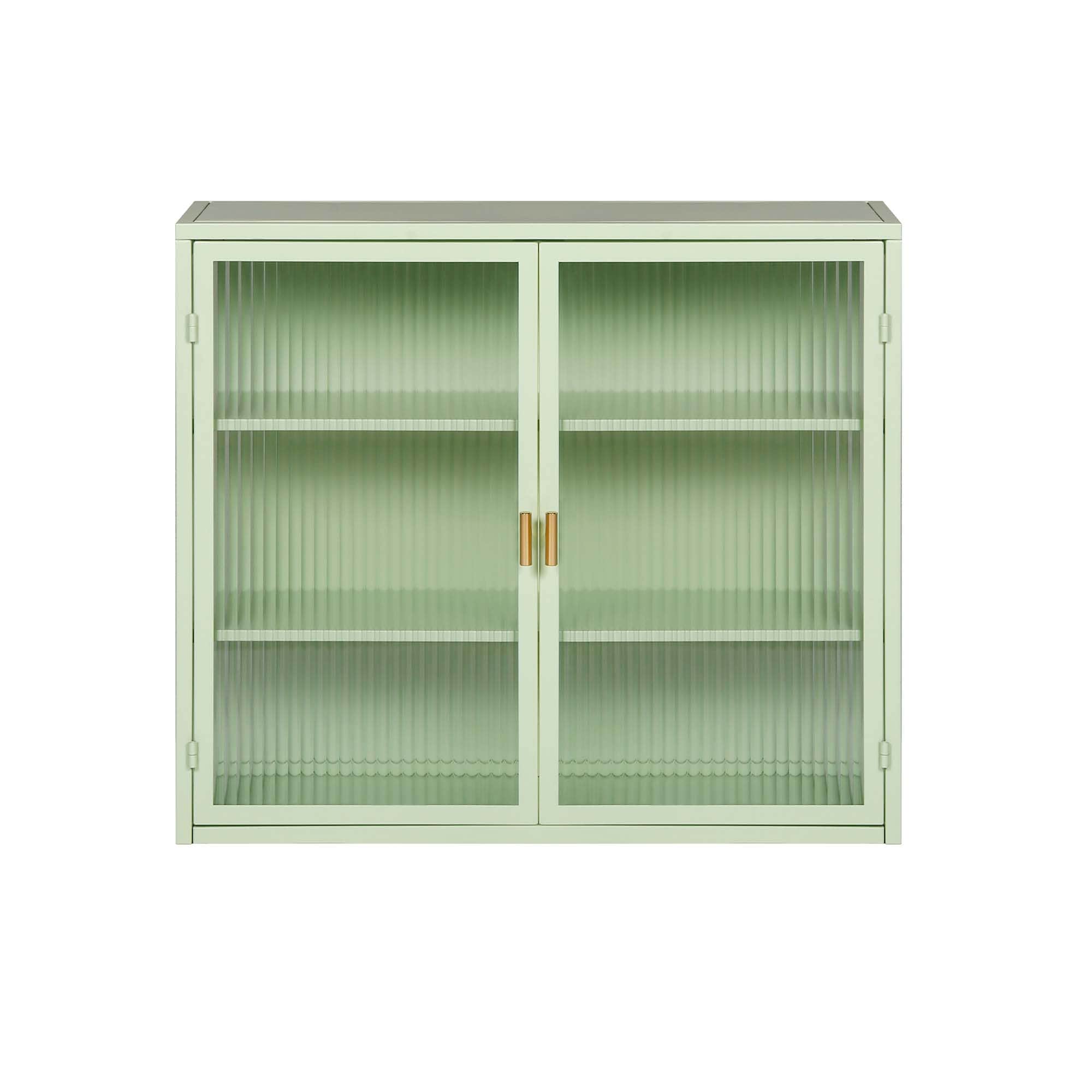 Sunrinx MG67-37-DSG 27.56-in L x 9.06-in D x 23.62-in H Mint Green Metal Square Wall cabinet 2 Decorative Shelves