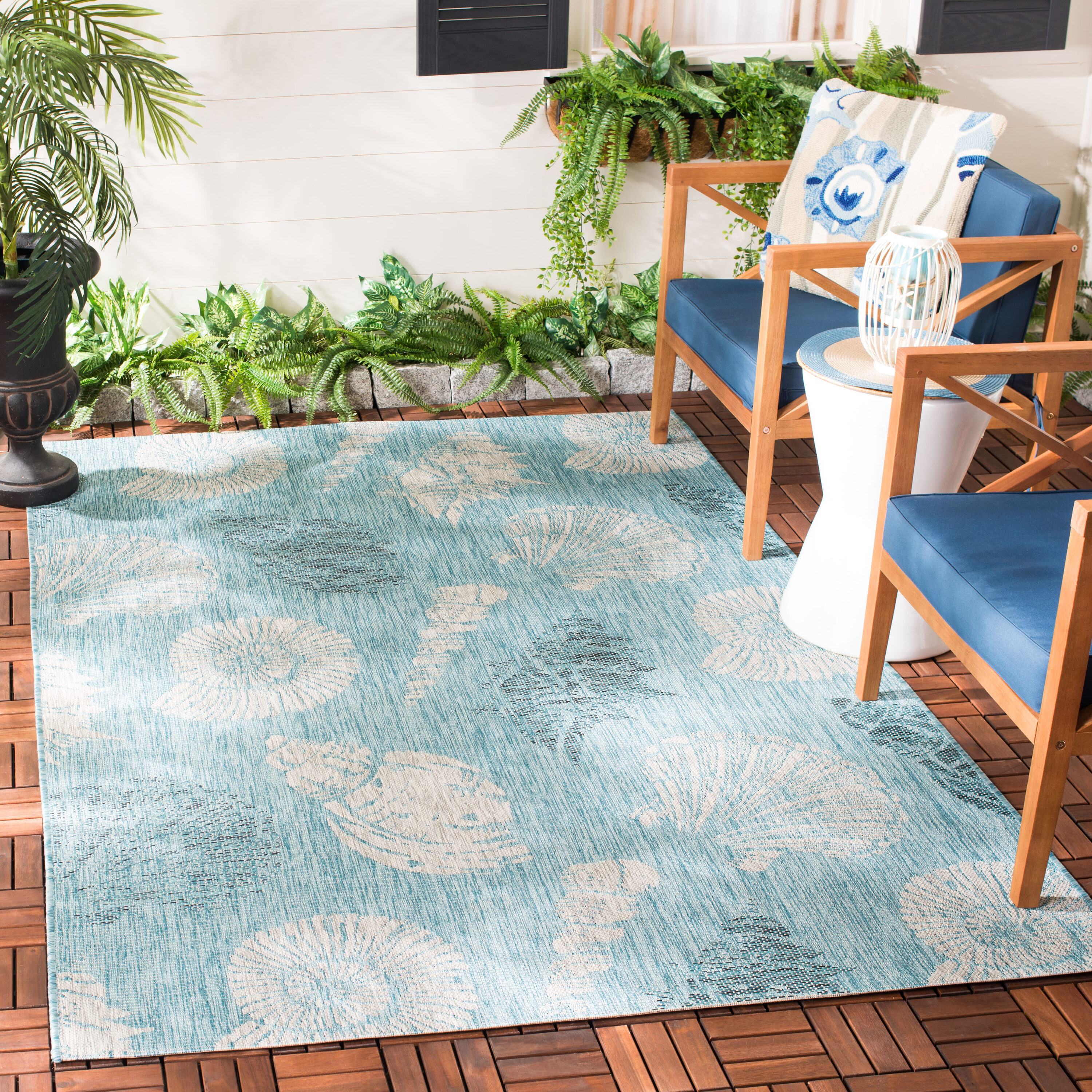 Safavieh - Courtyard 8547-37121  Aqua Cream 5 x 8 Rectangular Area rug