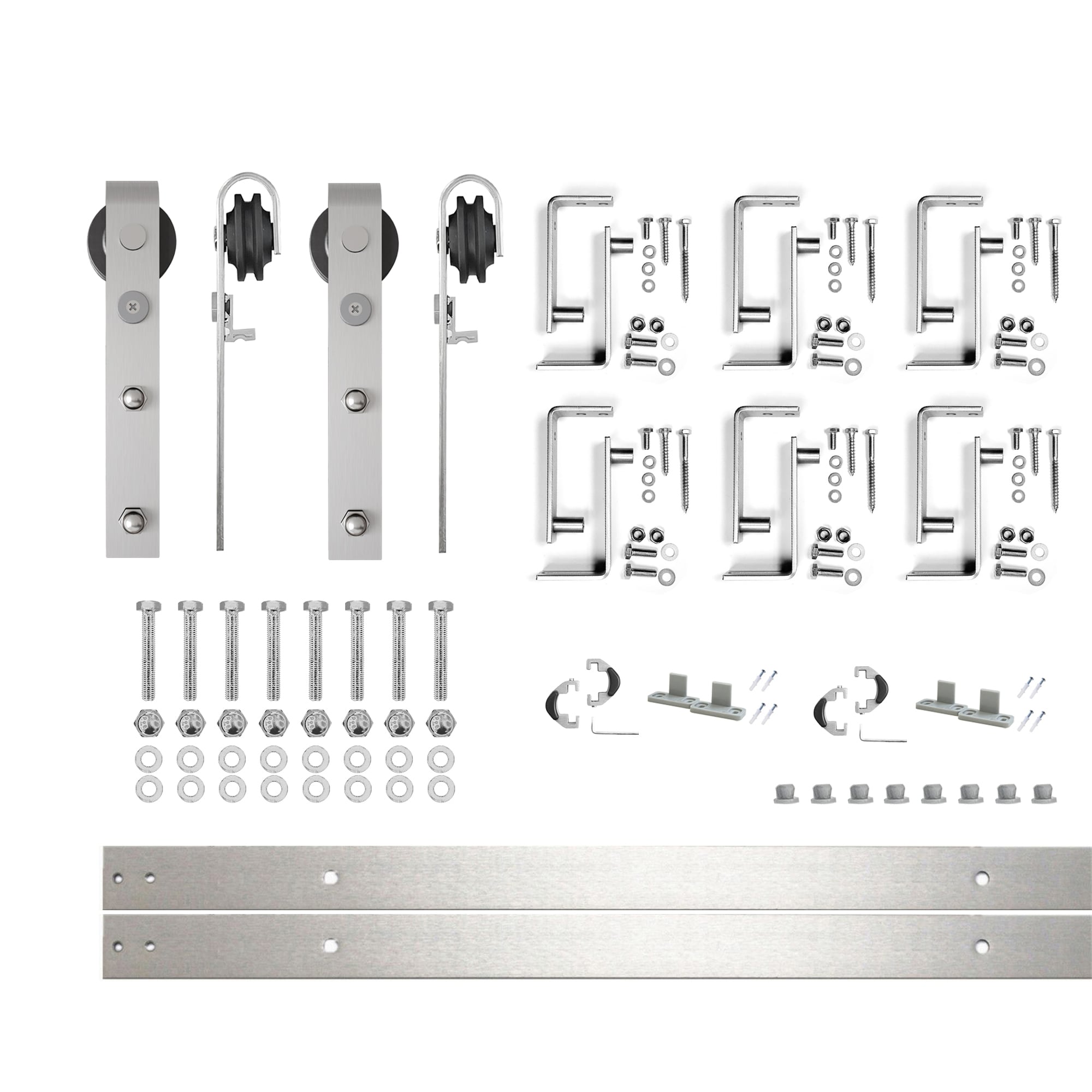 HOMACER YT4DNZ090C 90-in Brushed Brushed Nickel Indoor J-strap Double bypass Barn door hardware kit