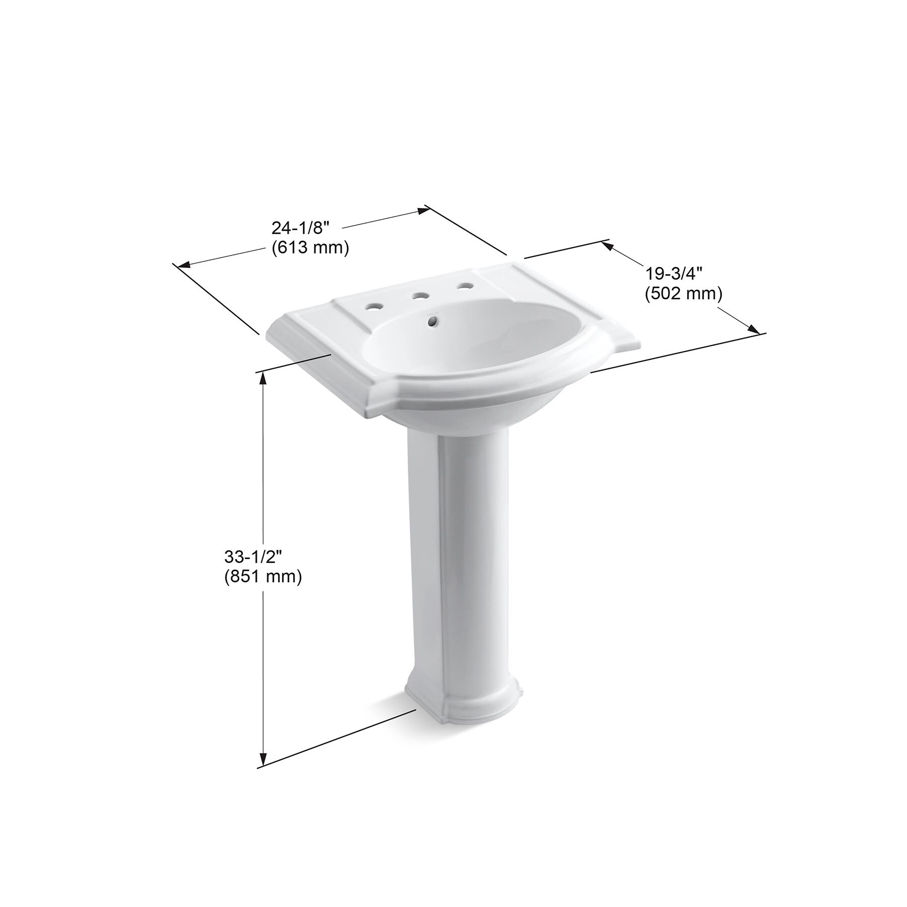 KOHLER Devonshire Vitreous China White Pedestal Sink Combo (24.125-in X ...